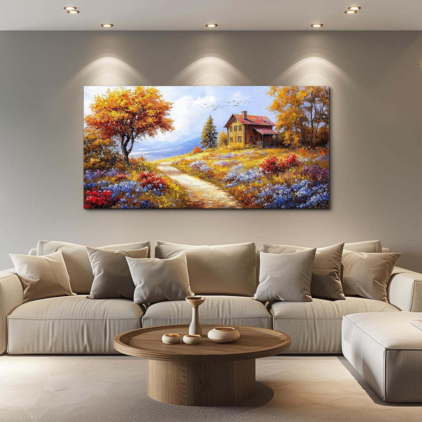 ZUITINGHUA Large Wall Decor For Living Room Canvas Wall Art For Office Modern Wall Decorations For Bedroom Yellow Tree Landscape Painting Farmhouse Pictures Artwork Room Home Decor 24x48 In