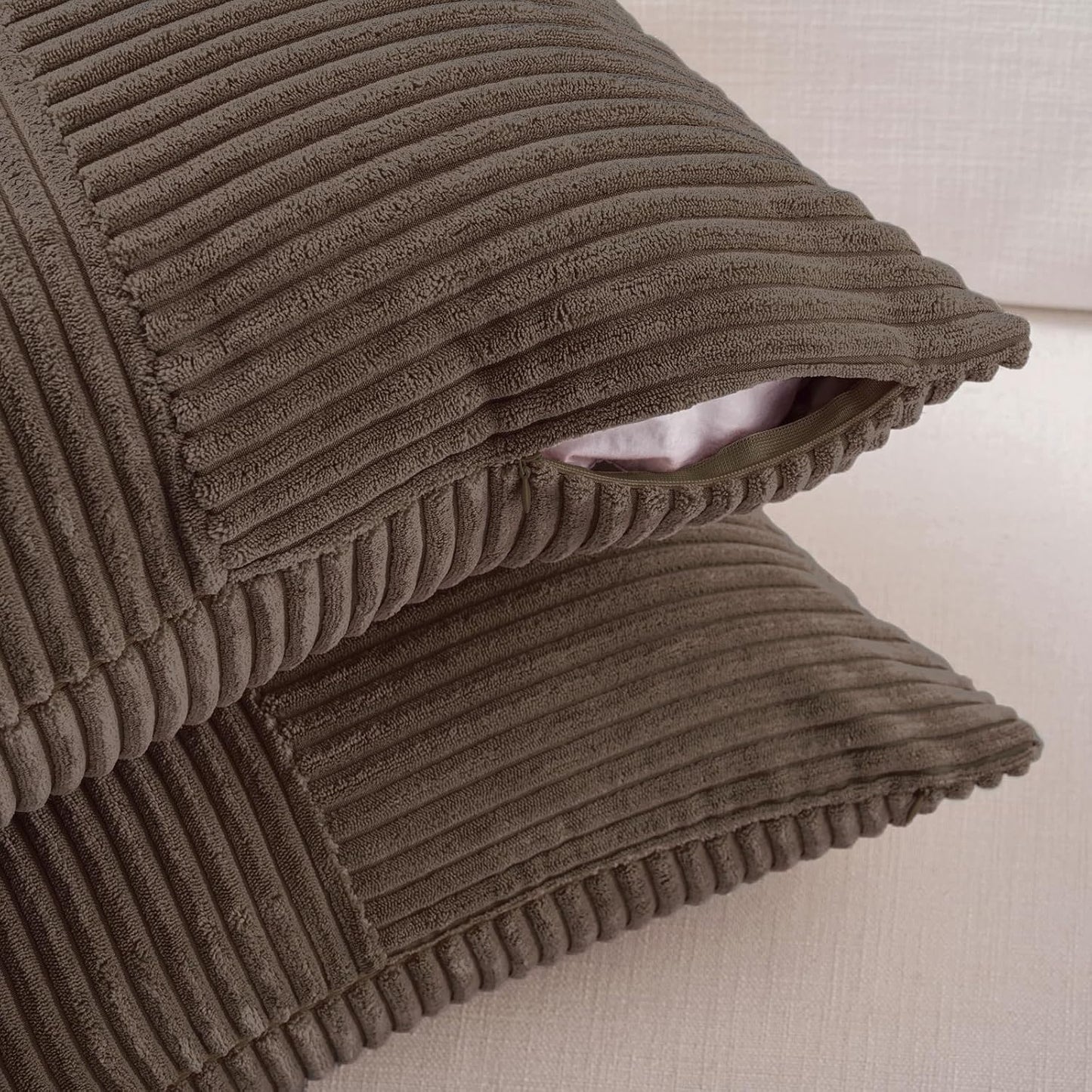 Fancy Homi 2 Packs Dark Brown Long Lumbar Decorative Throw Pillow Covers 16x24 Inch for Couch Bed Sofa, Rustic Farmhouse Boho Home Decor, Soft Striped Corduroy Rectangle Accent Cushion Case 40x60 cm