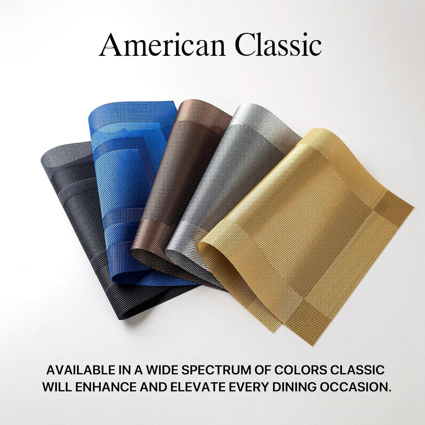 LEXMORE Placemats Set of 6 Vinyl/Plastic Woven Place Mats for Kitchen Table Indoor/Outdoor Washable Placemat Wipeable Dining Table Mats(G-Brown Cube)