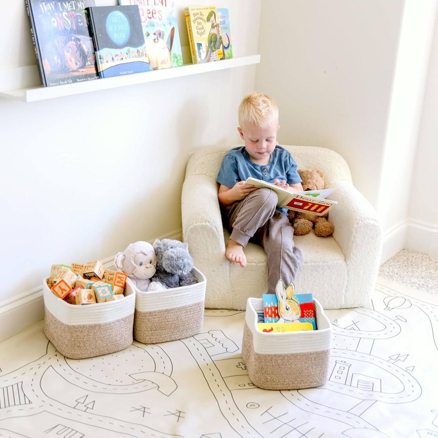 NaturalCozy Storage Cubes 9”x9”x7”Cotton Rope Woven Baskets for Organizing 3-Pack | 9 Inch Cube Storage Bin | Small Basket for Shelf Nursery, Pantry, Decorative Plant, Bathroom Closet, Toy Gift