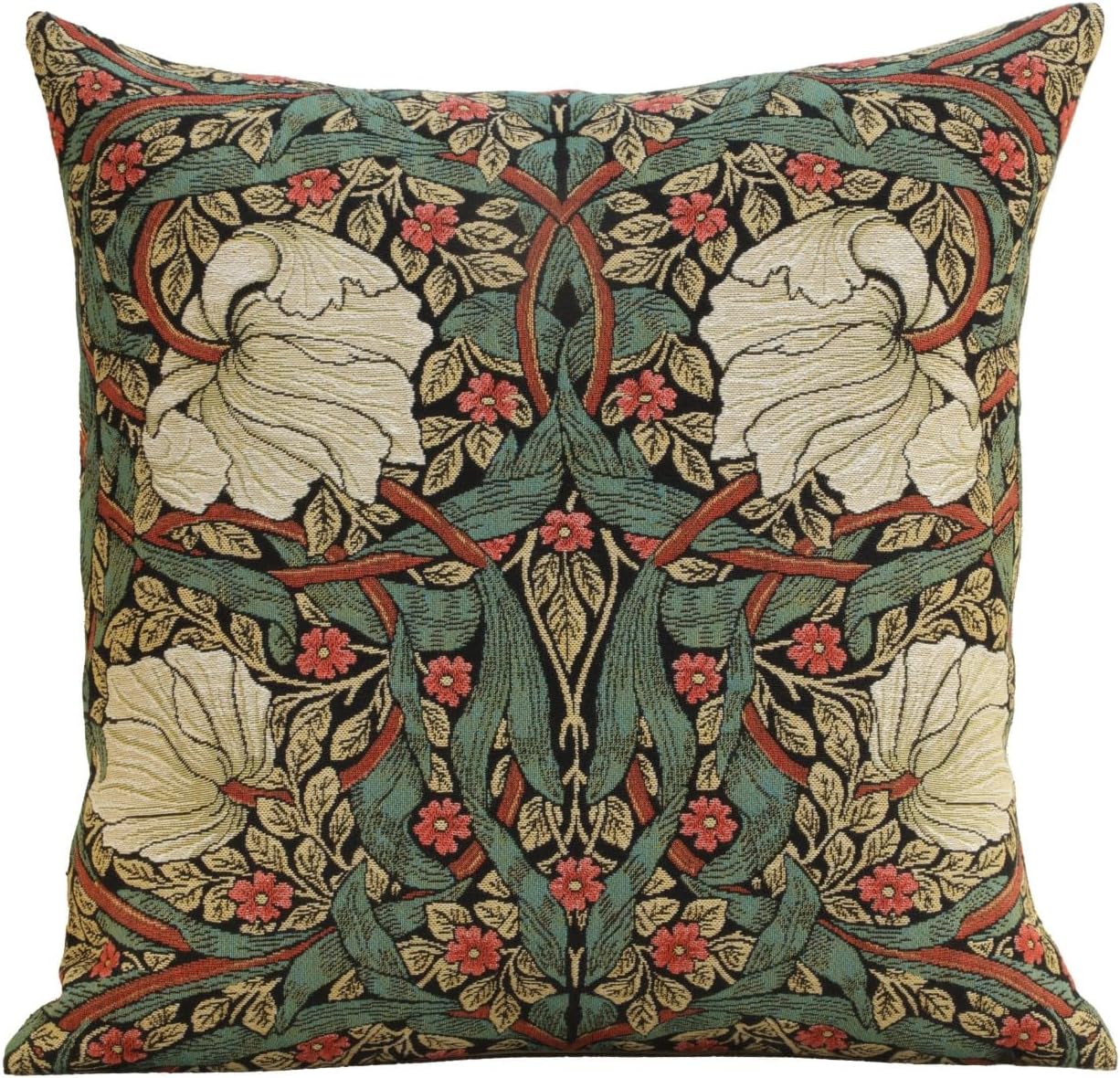 Charlotte Home Furnishings Pimpernel Red Green Floral Throw Pillow Cover 18” x 18” – Double-Sided Tapestry Cushion Cover for Couch, Sofa, or Bed | 100% Cotton Jacquard Woven in Europe