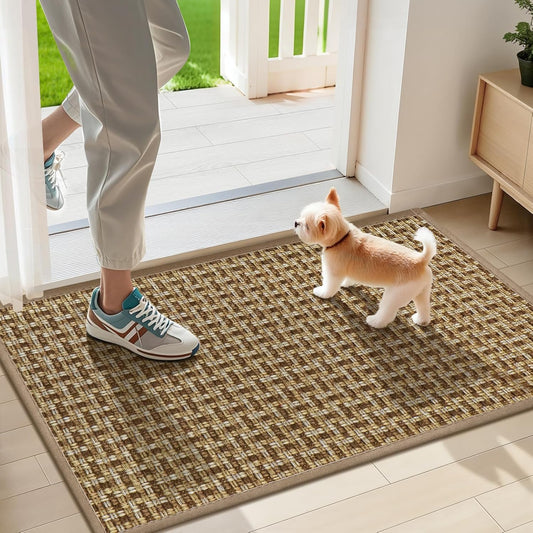 LEKEEPGO Door Mat Indoor Entrance 17"x29", Absorbent Indoor Door Mat, Non Slip Rubber Backing Inside Door Mats, Washable Floor Mat, Low-Profile Doormat for Front Door, Entryway, Entrance, Brown