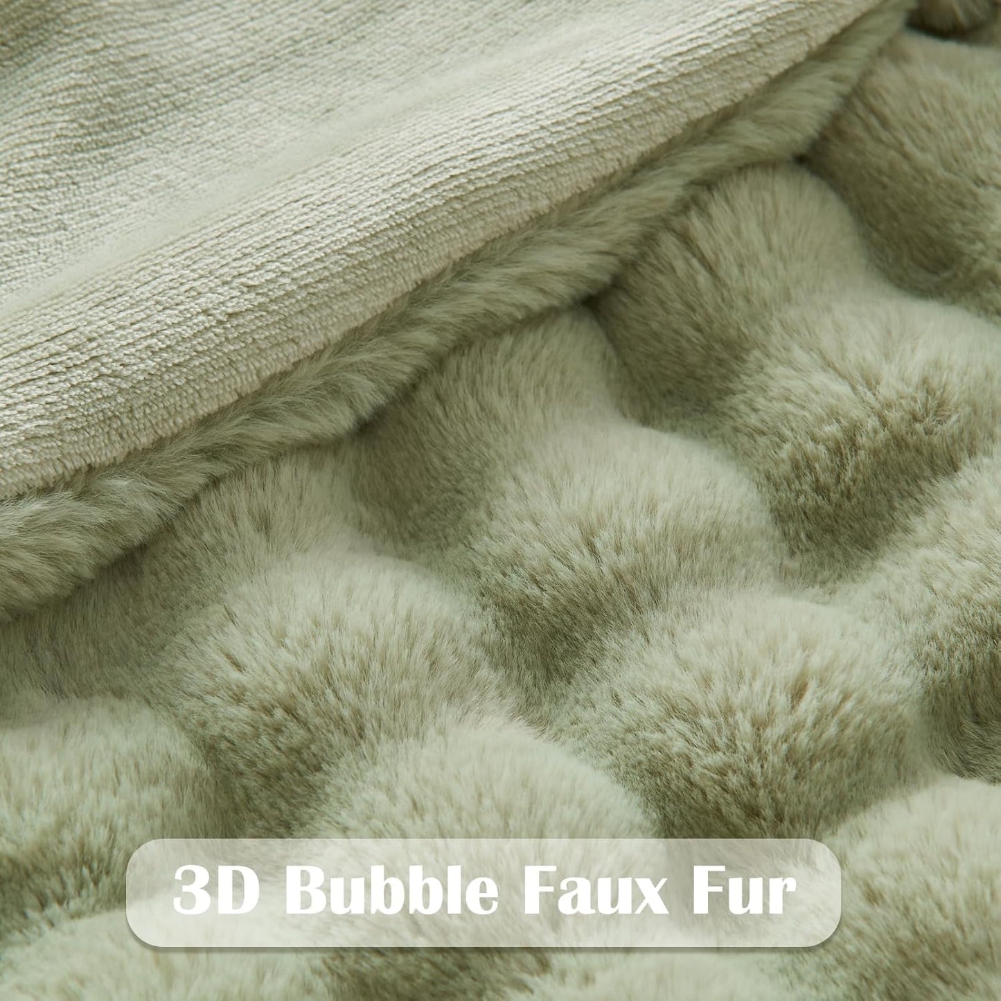 NEWCOSPLAY Faux Fur Twin Blanket Sage Green Bubble Blanket Thick Warm Soft for Couch Sofa Bed 550GSM (Sage Green, Twin(60"x80"))