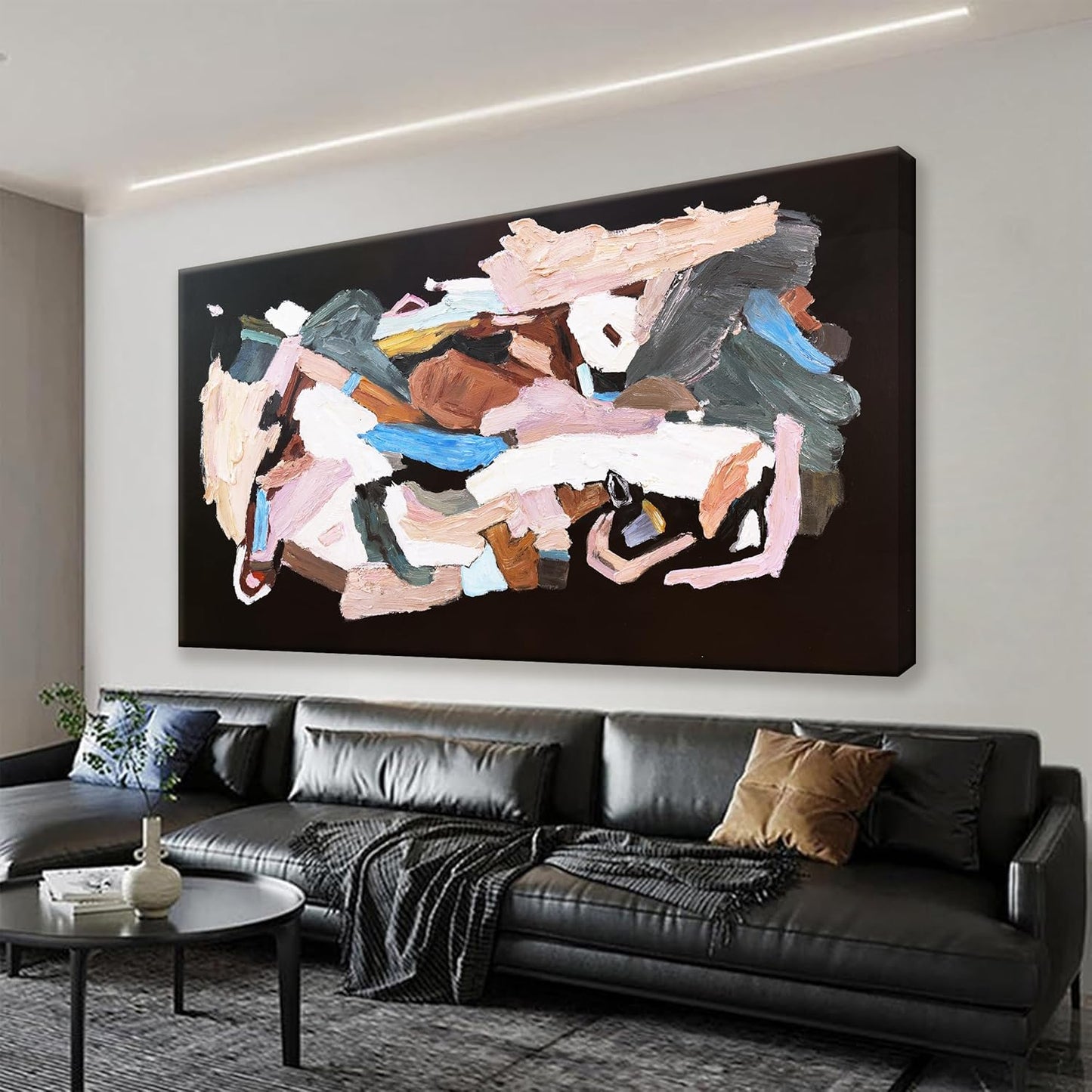 TAIJXAGSG Abstract Canvas Art Wall Decor Modern Minimalist Artwork Paintings Black Wall Art Prints Colorful Abstract Wall Art Line Art Bedroom Kitchen Office Bathroom Decor 20" × 40"