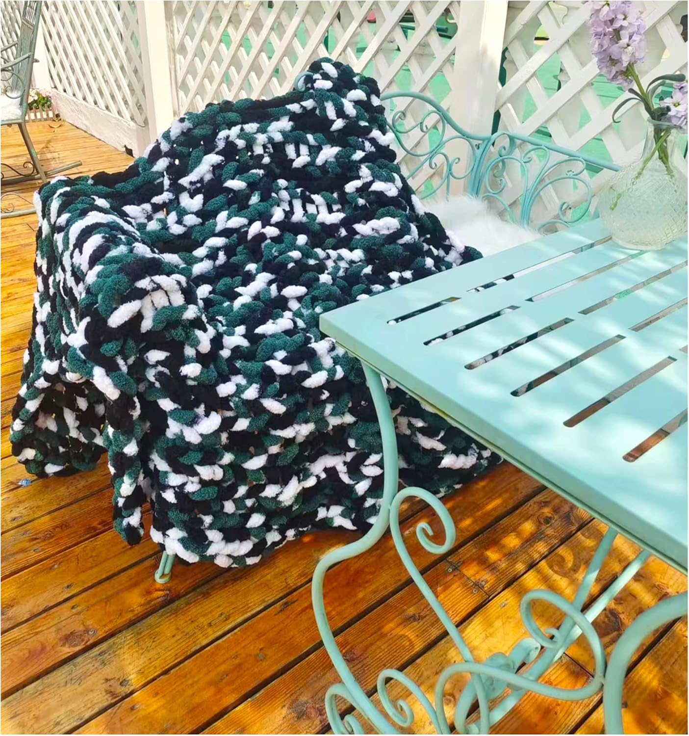 DDL&HEXI Chunky Chenille Blanket 100% Hand Knit with Jumbo Chenille Yarn (50"x60") Super Soft Large Throw Bed Blanket for Couch, Sofa, Home Decor - Machine Washable (06)