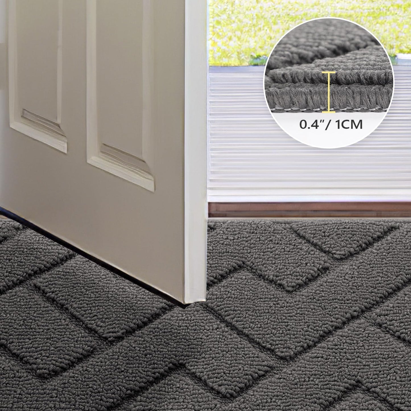 hicorfe Front Door Mat Outside Entrance,36"x59" Absorbent Muddy Dirt Resist Welcome Door Mats Outdoor Indoor,Stain and Fade Resistant,Non Slip Backing Entry Mat Doormat for Entryway(Grey)