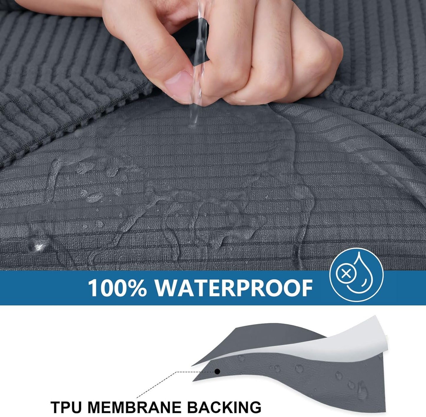 hyha Waterproof Couch Cushion Covers for Pets, Non Slip Sofa Seat Cover for Dogs Washable, Soft Thick Stretch Jacquard Fabric, Sofa Slipcovers with Elastic Bottom (1 Piece for Backrest M, Grey)