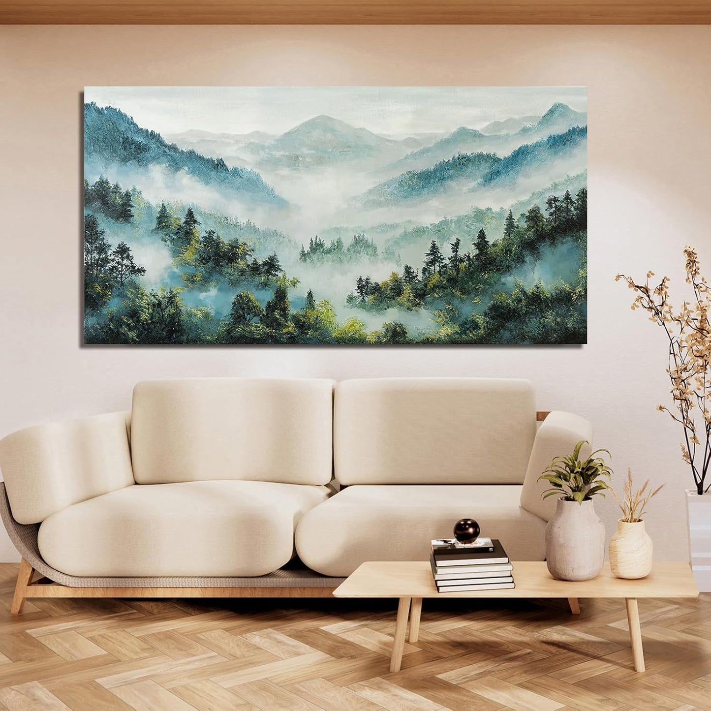 Canvas Wall Art Decor Art Work for Wall Decor Mountain Botanical Wall Art Decor Large Wall Art for Living Room White Foggy Forest Wall Art Art Work for Home Ofiice Bedroom Wall Decor 29" x 58"