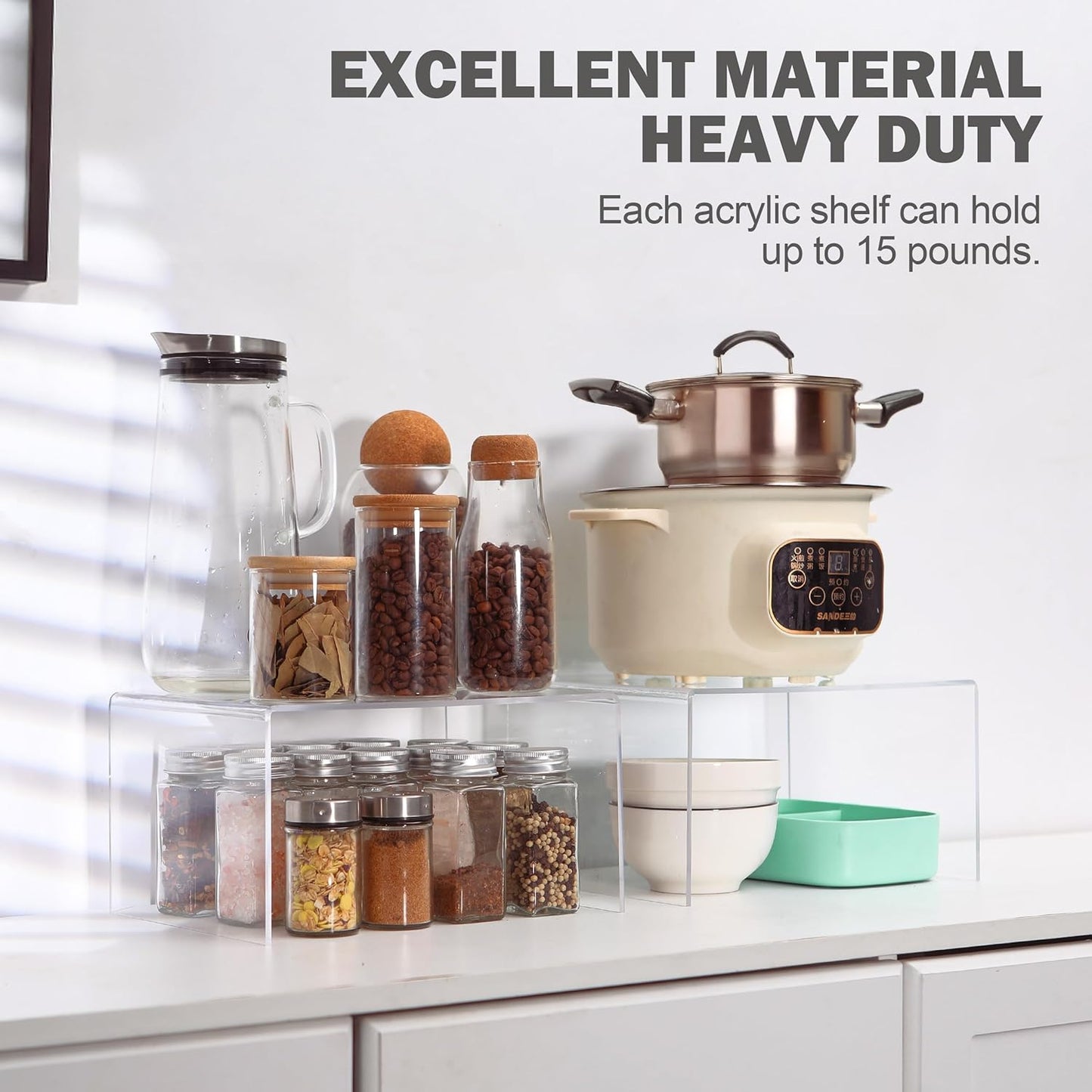 Acrylic Kitchen Cabinet Organizer Shelf, Spice Rack, Plate and Cupboard Storage Riser, Versatile Pantry Shelf, Durable Clear Countertop Organizer for Home and Kitchen(4 PCS)