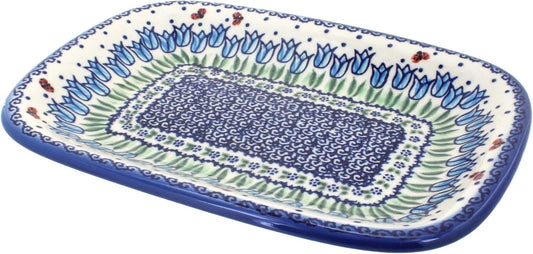 Blue Rose Polish Pottery Garden Tulip Small Rectangular Serving Platter
