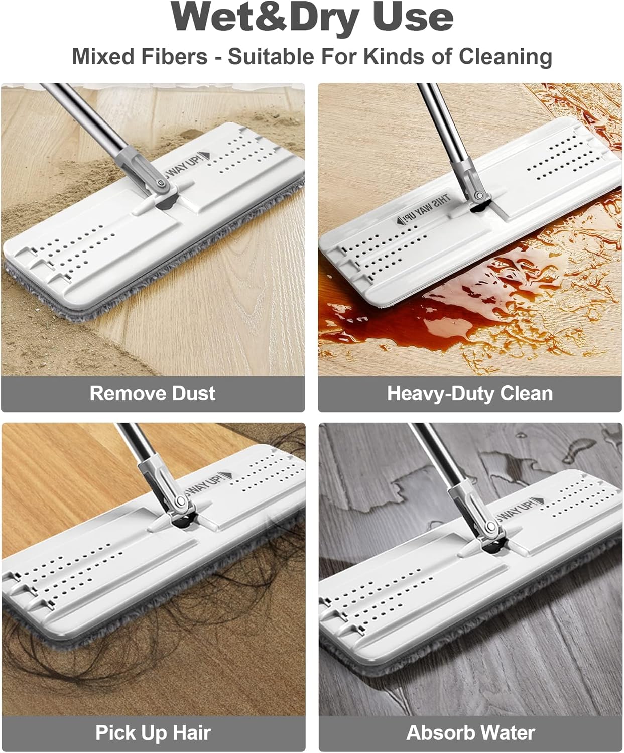 JOYMOOP Flat Mop Pads, Microfiber Mop Cleaning Pads, Washable Pads, Pads Replacement for JOYMOOP Flat Mop or Mop Bucket Set, Pack of 4 Refills 13inch - Grey and Stripe