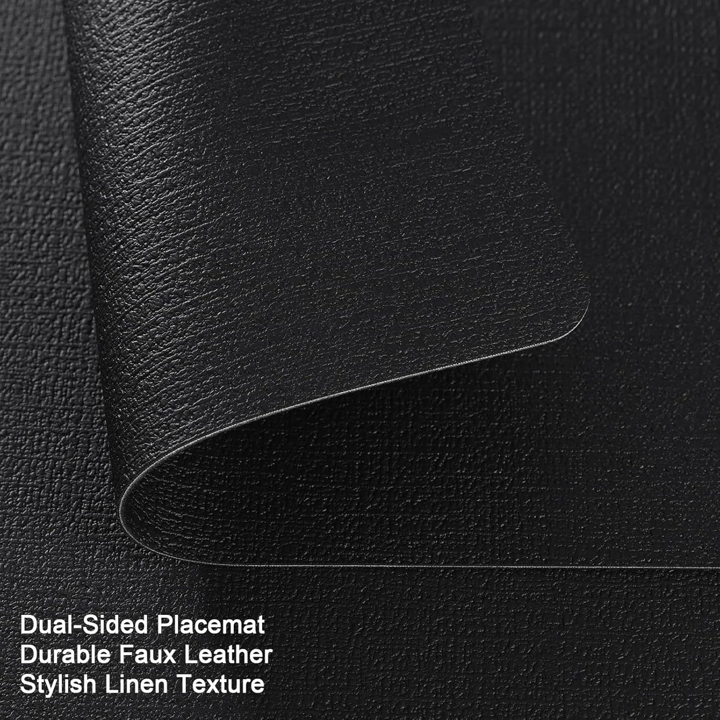 Myir JUN Placemats Dual Sided, Faux Leather Place Mats Set of 4 Indoor Placemats for Dining Table Outdoor Placemats Square Non-Slip Washable Table Mats (Black, Set of 4)