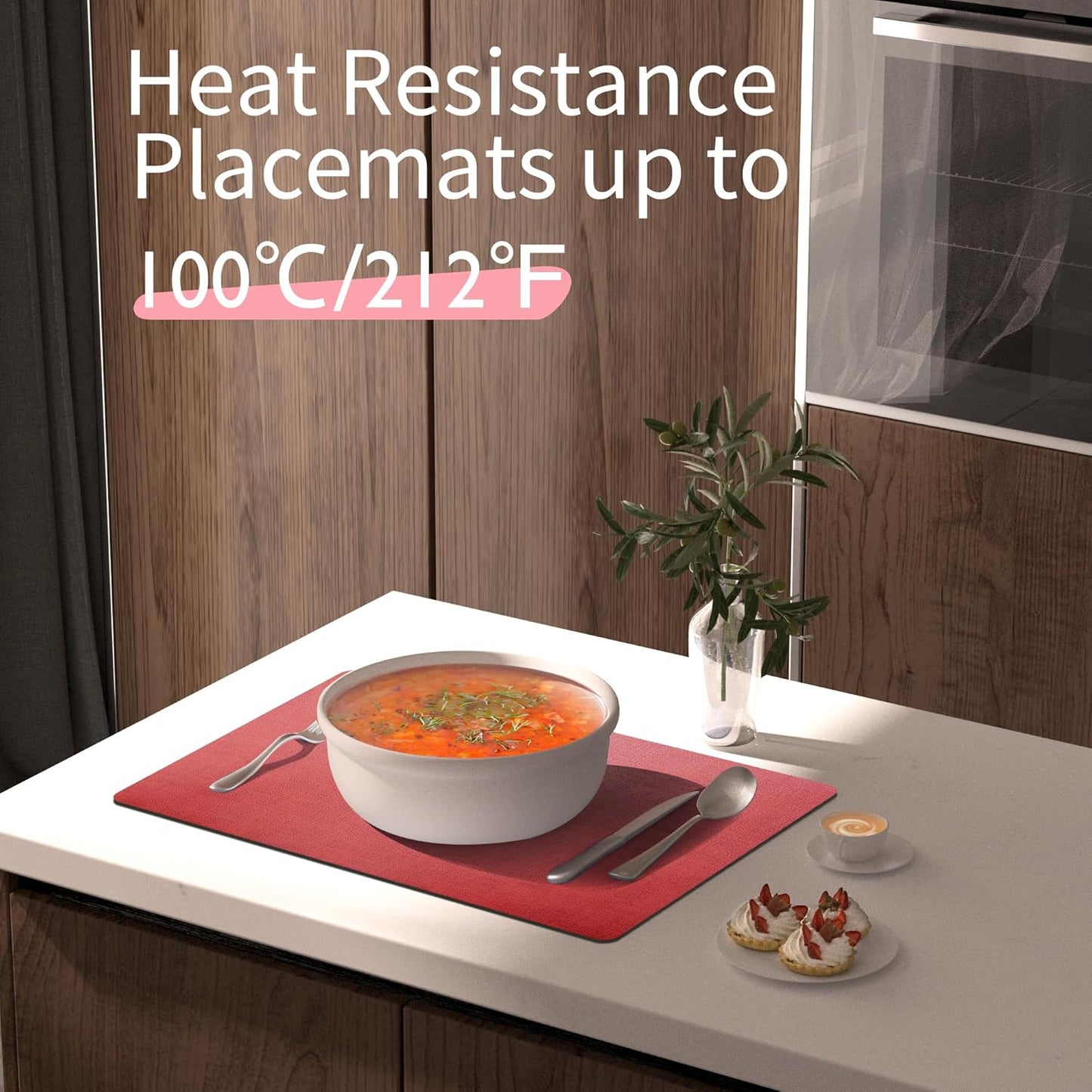 Maxpearl Faux Leather Placemats Set of 4, Waterproof - Wipe Clean - Heat Resistant - Anti Slip Dining Table Place Mats, Suitable for Indoor & Outdoor Use, 17’’×12’’, Red