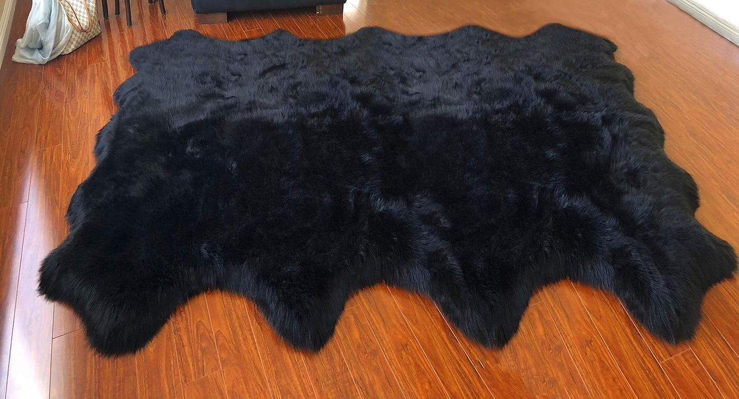 LAMBZY Faux Sheepskin Hypoallergenic Free Shape Silky Shag Rug, Luxury Shaggy Silky Plush Carpet for Bedrooms Rugs Living Room Kids Rooms Sofa Floor Rugs (Octo 8 Pelts 6'x8', 180x240cm Black)