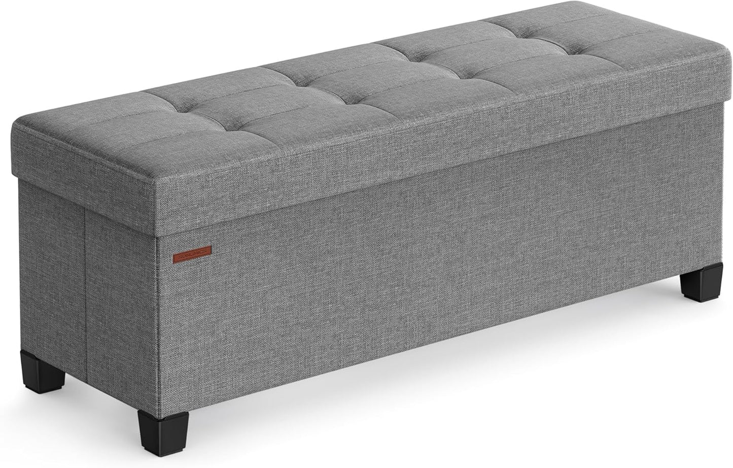 SONGMICS Storage Ottoman Bench, Foldable Foot Rest with Legs, 15 x 43 x 15.7 Inches, End of Bed Bench, Storage Chest, Load up to 660 lb, for Living Room, Bedroom, Entryway, Dove Gray ULSF018G02