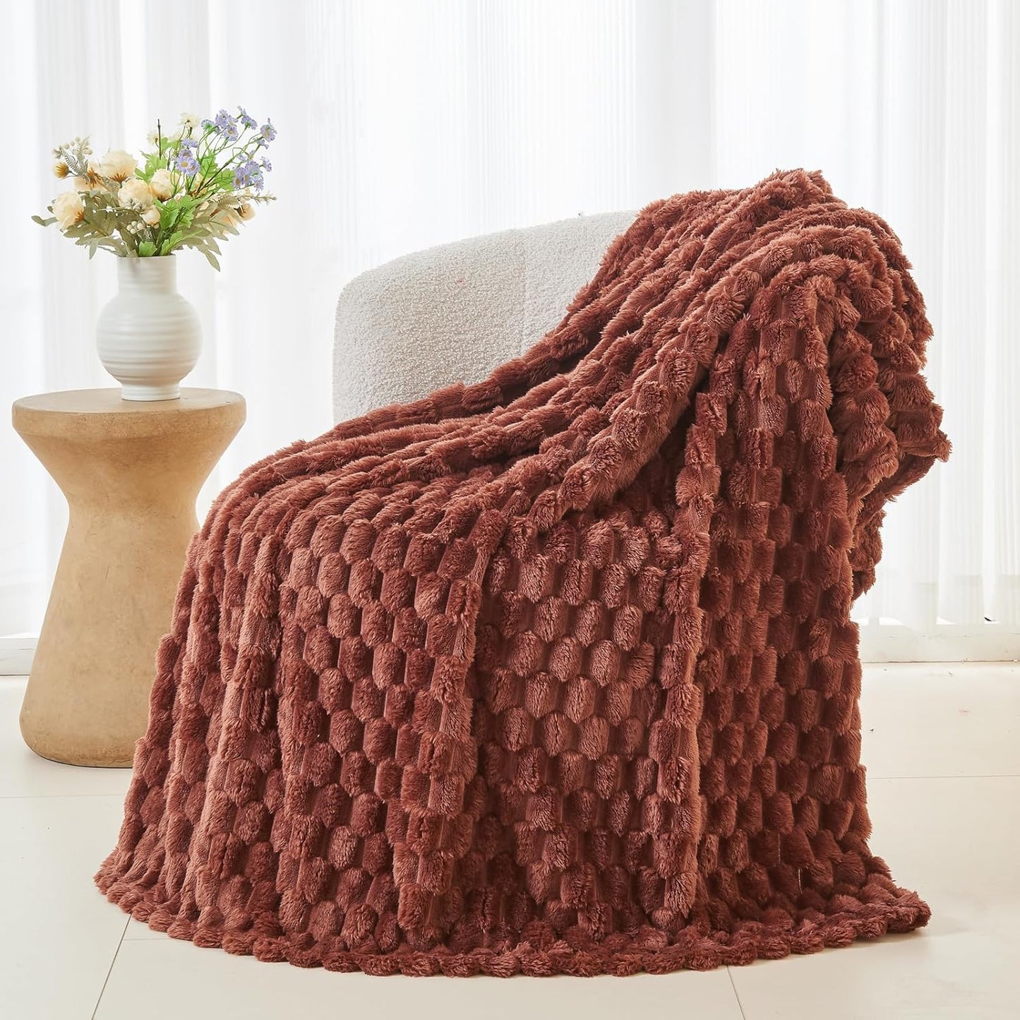 NEWCOSPLAY Super Soft Throw Blanket Coffee Premium Silky Flannel Fleece 3D Clouds Stylish Jacquard Lightweight Bed Blanket All Season Use 350GSM (Coffee, Throw(50"x60"))