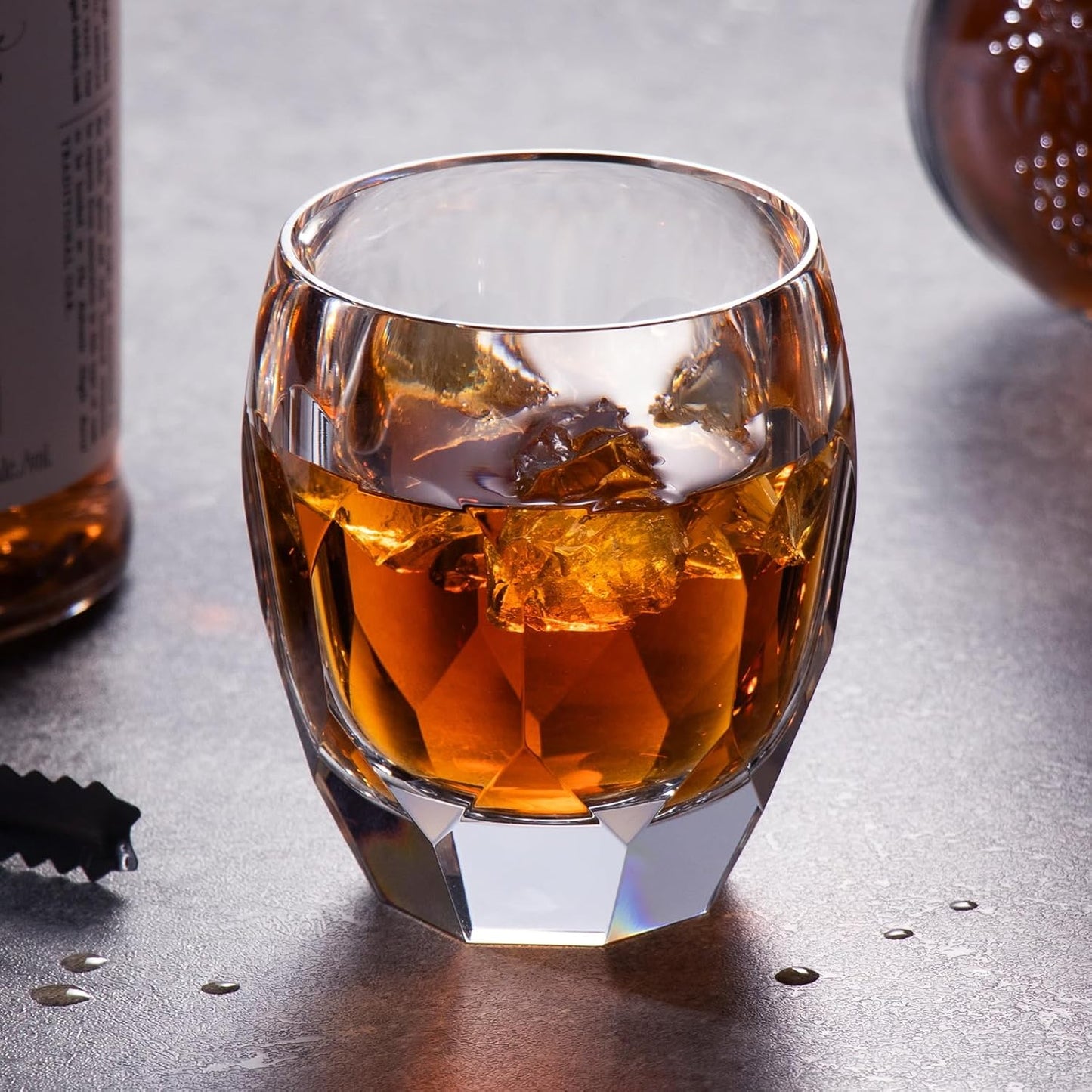 KAMMAK Crystal Whiskey Glasses Set of 2, Luxury 7.44oz Old Fashioned Glasses Stemless, Handcrafted Cocktail Glasses, Hand Blown Scotch Cup for Women, Men Gift for Bourbon Barware, Home Bar