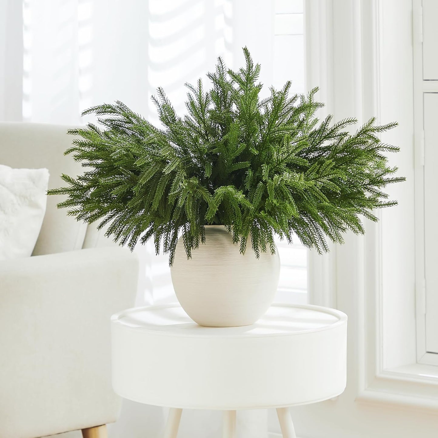 WeGuard 16 Pcs Real Touch Artificial Norfolk Pine Branches, 18 Inches Faux Cedar Pine Stem Fake Christmas Greenery Picks for Vase DIY Garland Wreath Christmas Decor Home Decor