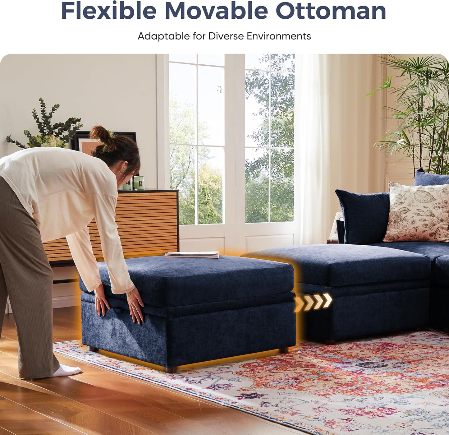 134.6" Oversized Modular Sectional Sofa, Large 6 Seater U Shaped Couch Deep Seat for Living Room, Apartment - Chenille Blue