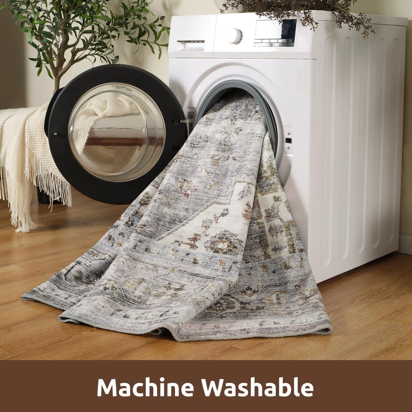 AMOAMI-2X3 Small Rug-Washable Rugs Entryway Mat Indoor-Soft Vintage Non Slip Rugs for Kitchen Laundry Room Bathroom Grey Decorative Accent Rug for in Front of Sink 24 Inch x36 Inch