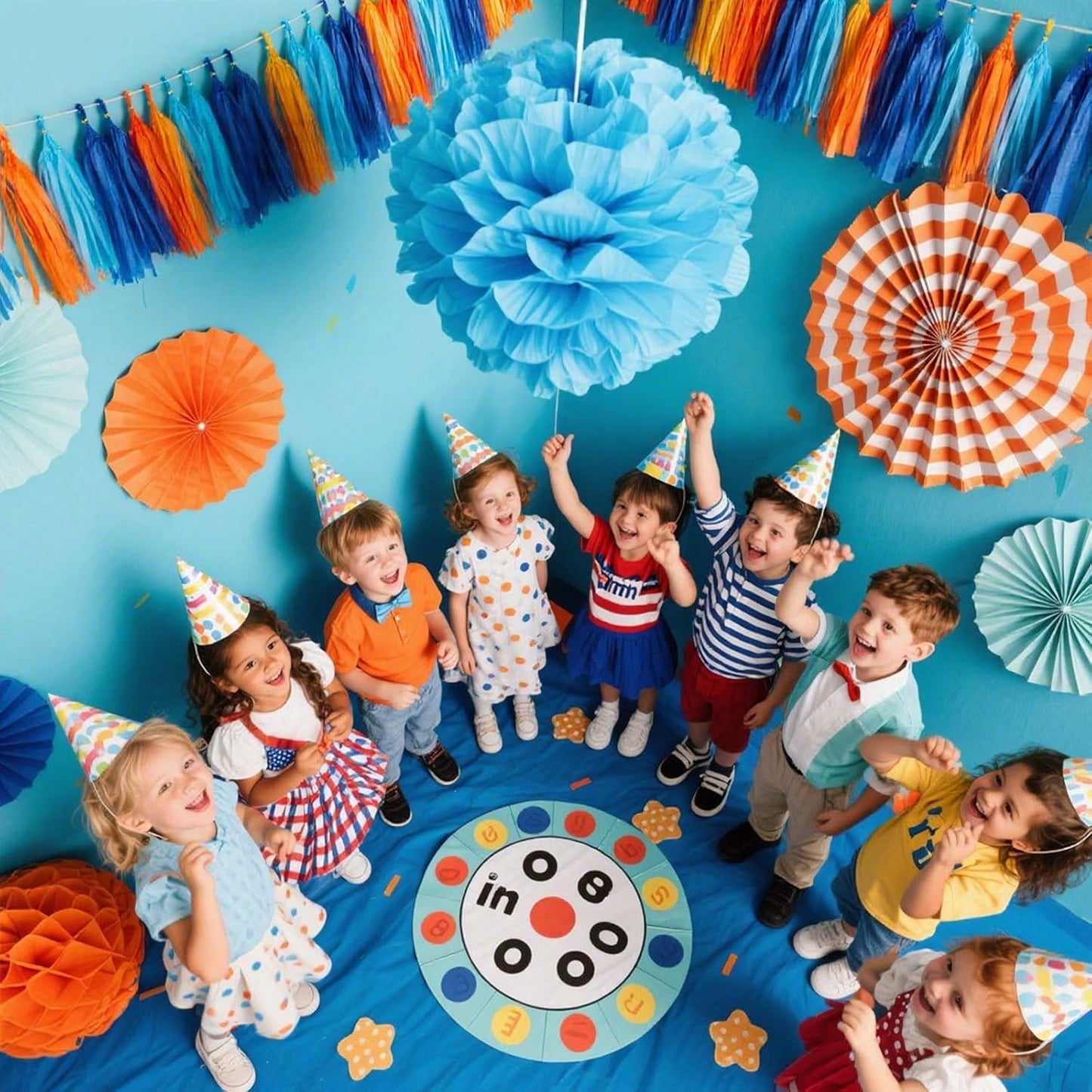 Orange and Blue Paper Tassel, 20 Pack, Party Decorations for Birthday, Baby Shower, Sprot Game,Graduation