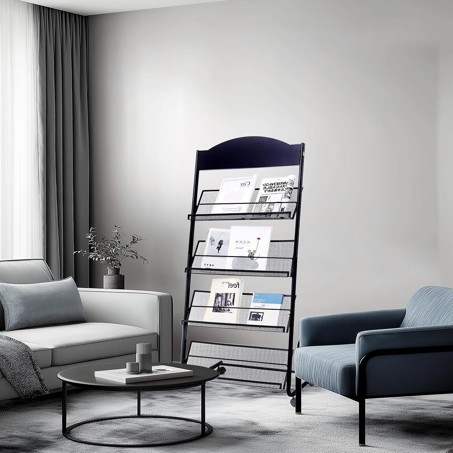 YinghaoFloor Standing Magazine Rack, 4 Layer Iron Magazine Rack Floor, Suitable for the Display of Brochures or Documents in Exhibitions, Shopping Malls, Hospitals, Offices
