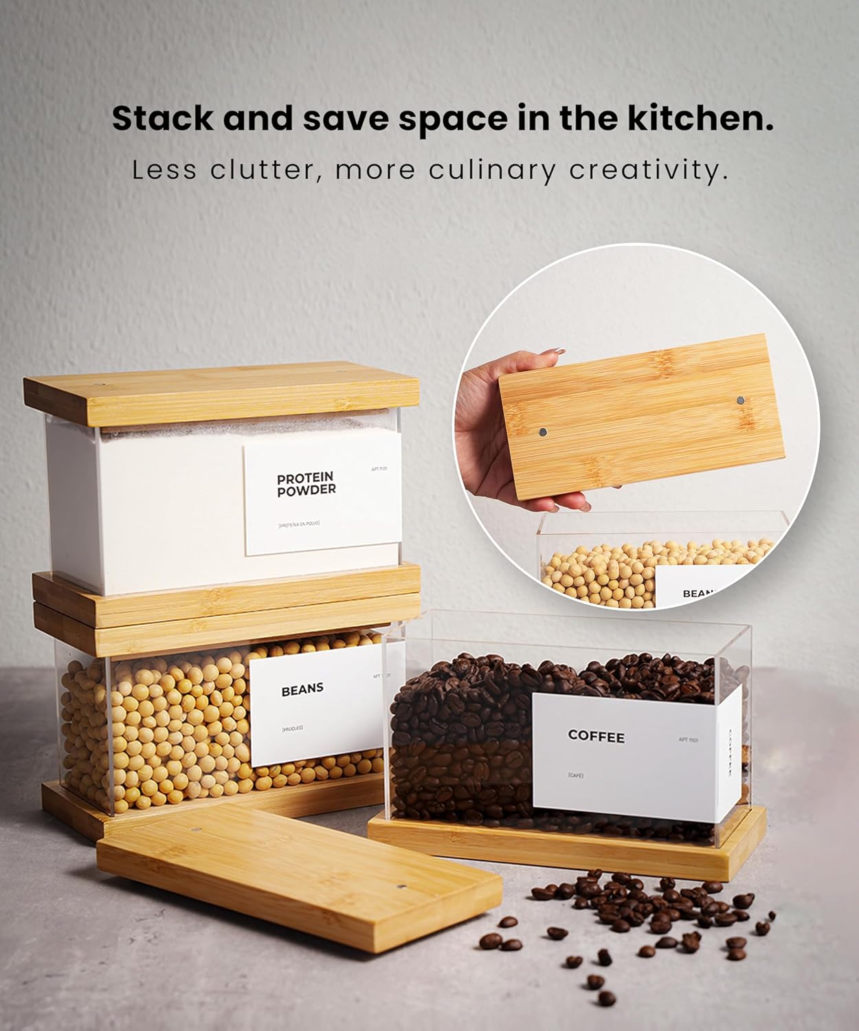 Bamboo Food Dispenser | Kitchen Organizers and Storage | Airtight Pantry Organizers and Storage Container | Cereal, Rice, Flour, Snack Storage (2, Large)