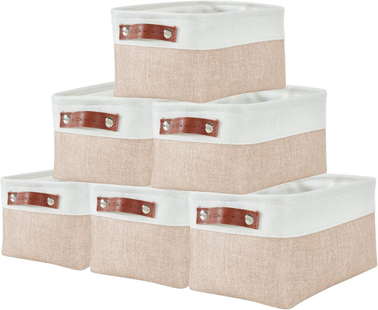 DECOMOMO Small Storage Basket, Closet Storage Bins, Baskets for Organizing Shelves (Beige & White, Small - 6 Pack)