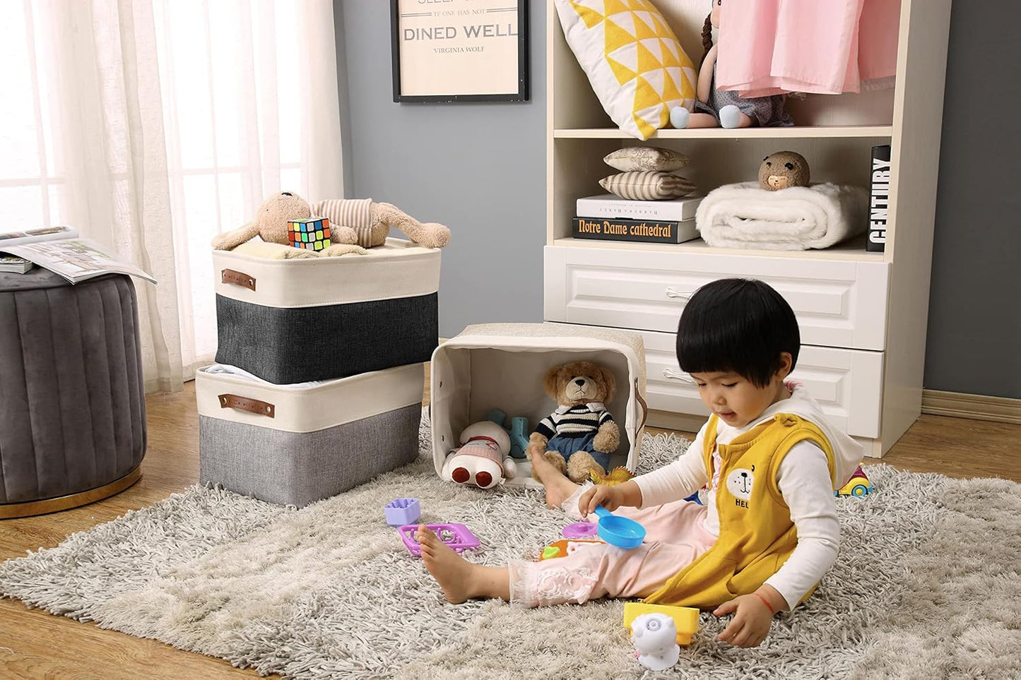 DECOMOMO Storage Bins Fabric Storage Baskets for Shelves, Linen Closet Organization Toys Nursery (Mixed Neutral, Large - 3 Pack)