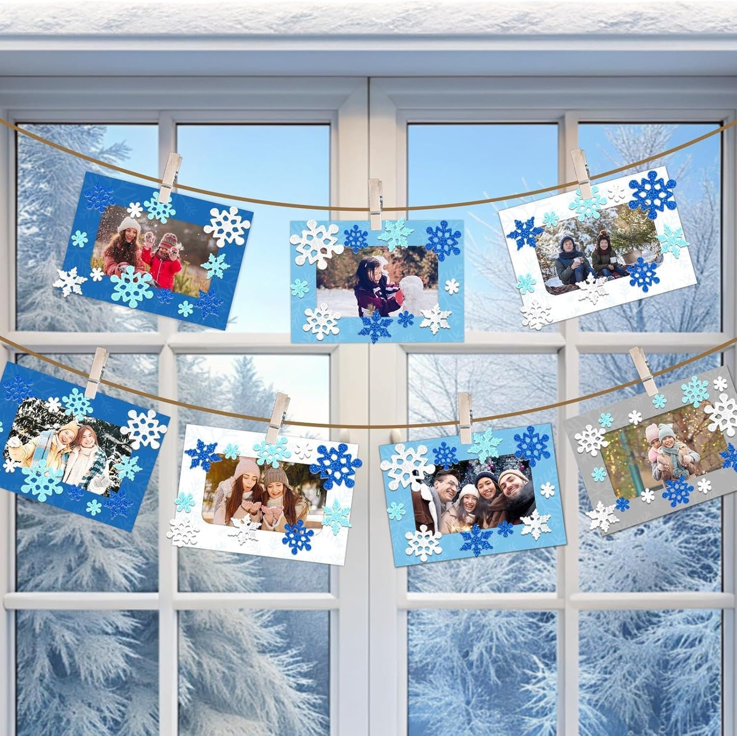 28 Packs Winter Picture Frame Craft Kits for Kids, Christmas Holiday DIY Photo Frame Crafts Snowflake Hanging Ornaments for Xmas Tree Winter Holiday Art Party Favor Home Classroom Game Activities