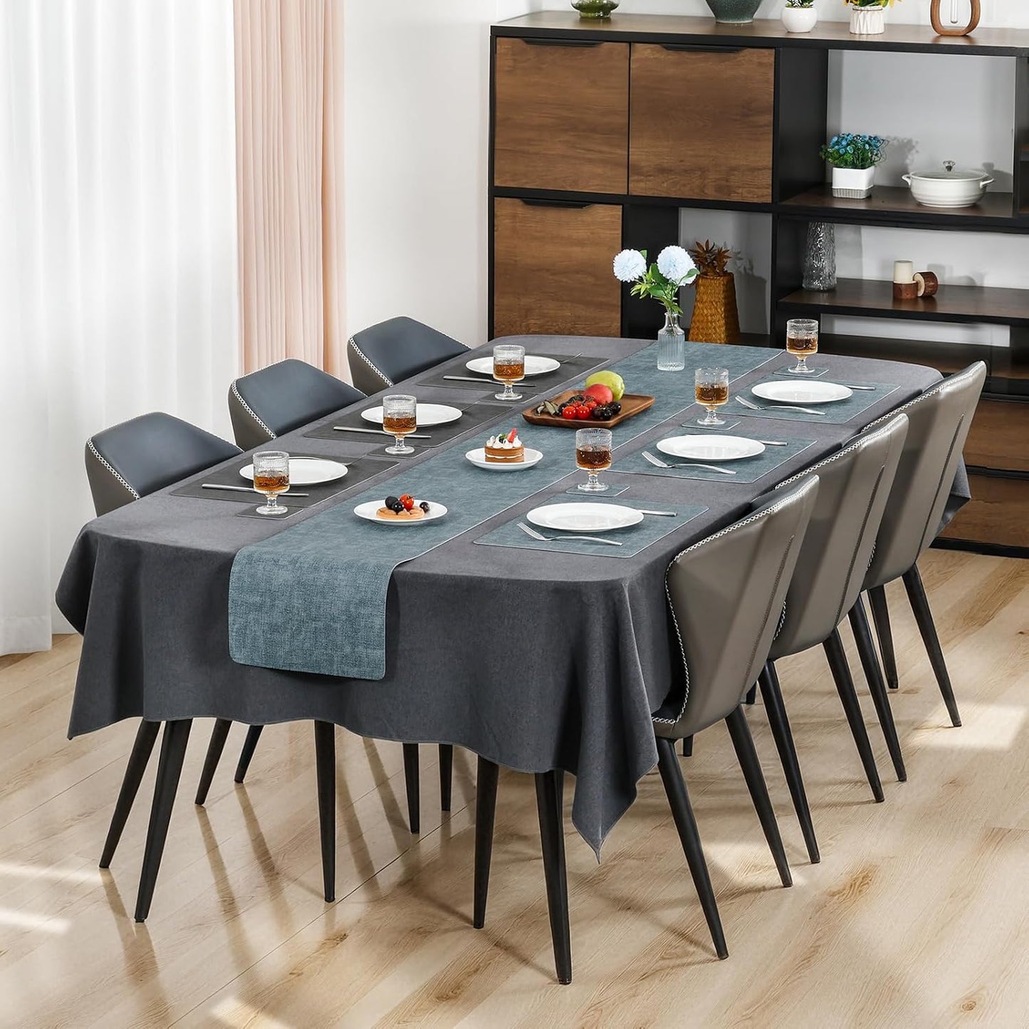 Myir JUN Dual Sided Faux Leather Placemats Set of 4 - Indoor/Outdoor Square Non-Slip Washable Table Mats (Gray Light Blue, Set of 4)