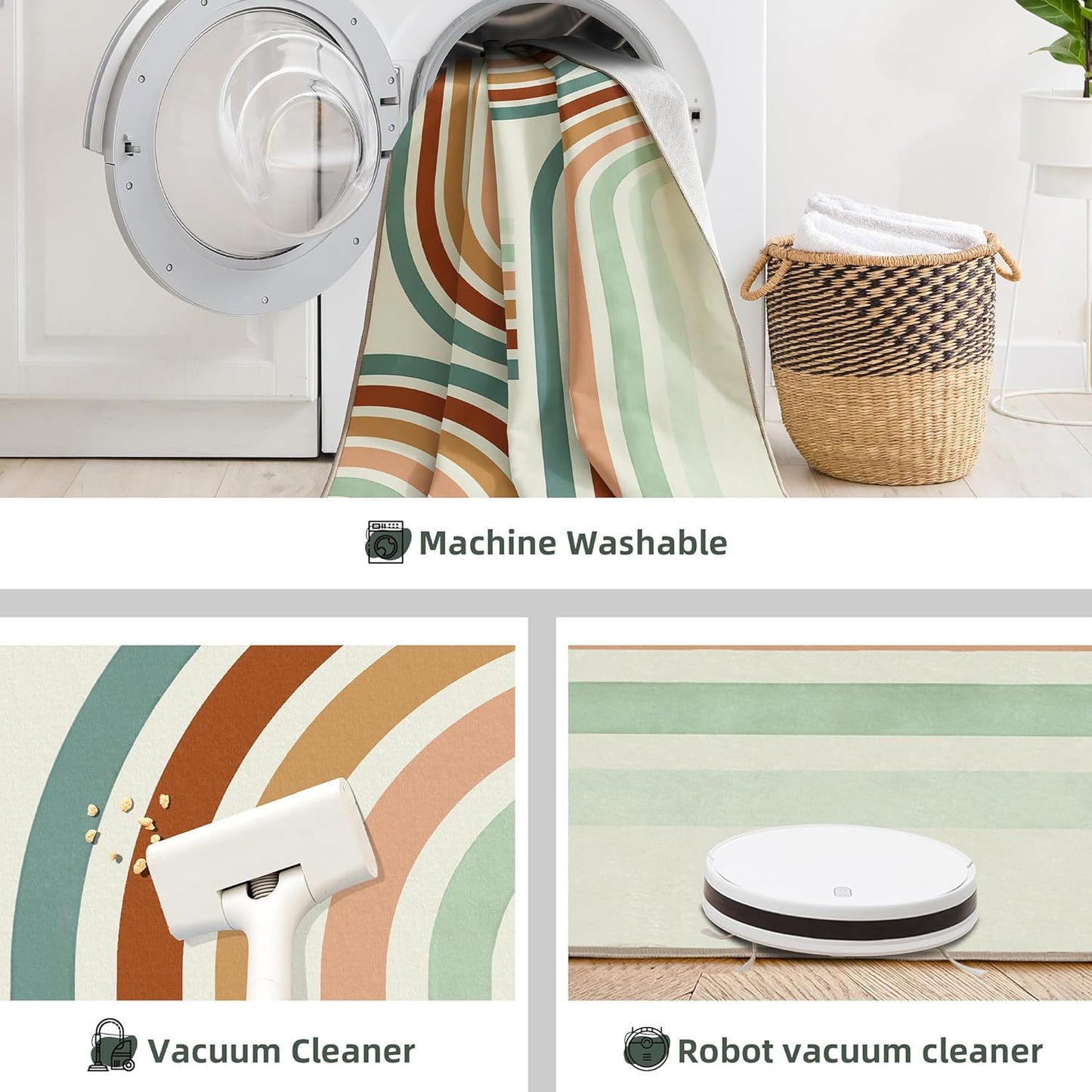 Indoor Outdoor Area Rug, Mid Century Modern Multicolored Outdoor Patio Rug,Washable Abstract Art Rainbow Rugs Non-Slip Carpet for Camping, Bedroom, Deck(8x10)