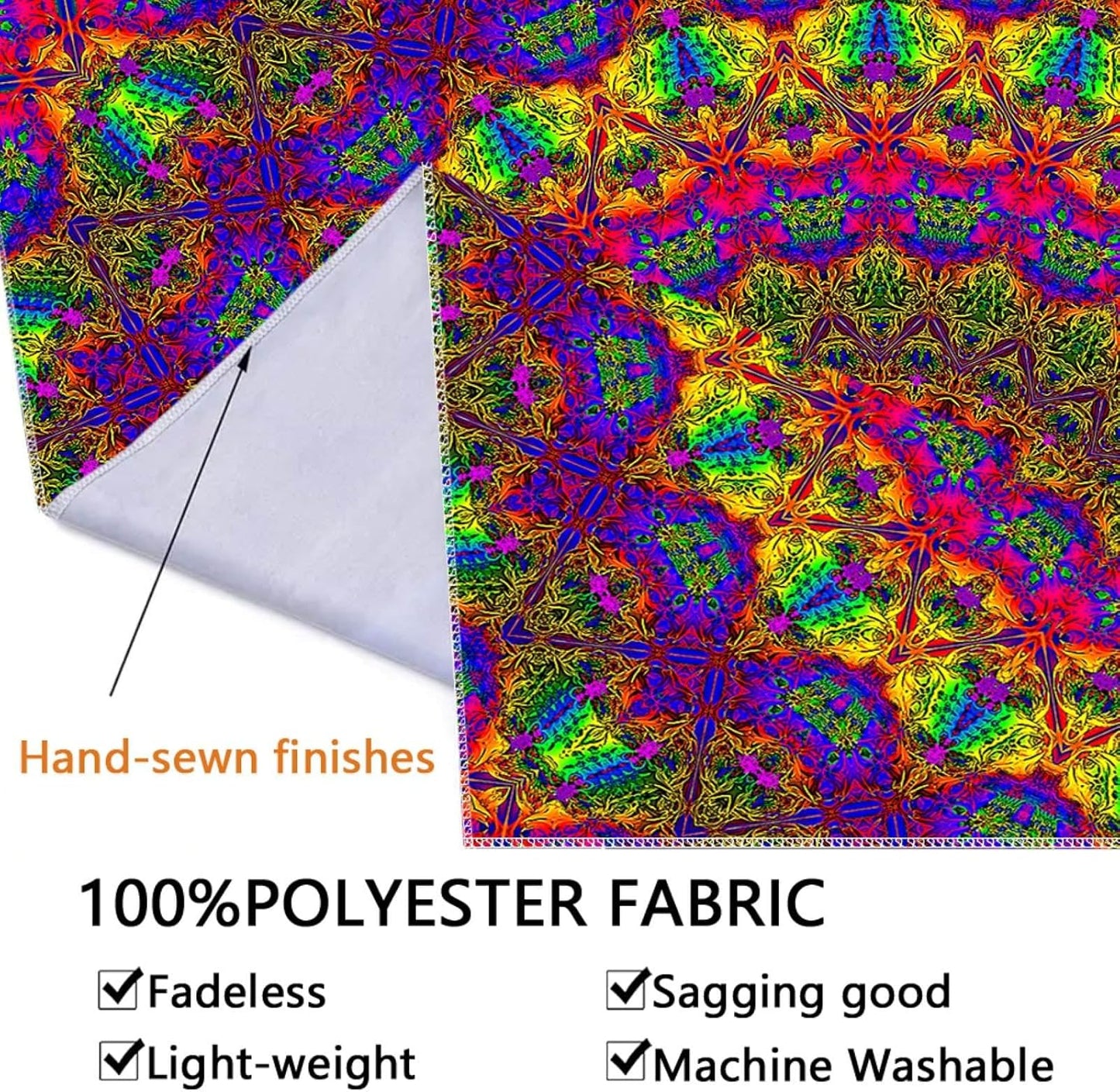 PSYHILAR Blacklight Mandala Boho Tapestry, Black Light Bohemian Hippie Poster for Adults and Teens, Aesthetic Colorful UV Reactive Wall Art Decor for Bedroom (90 x 70 Inches)