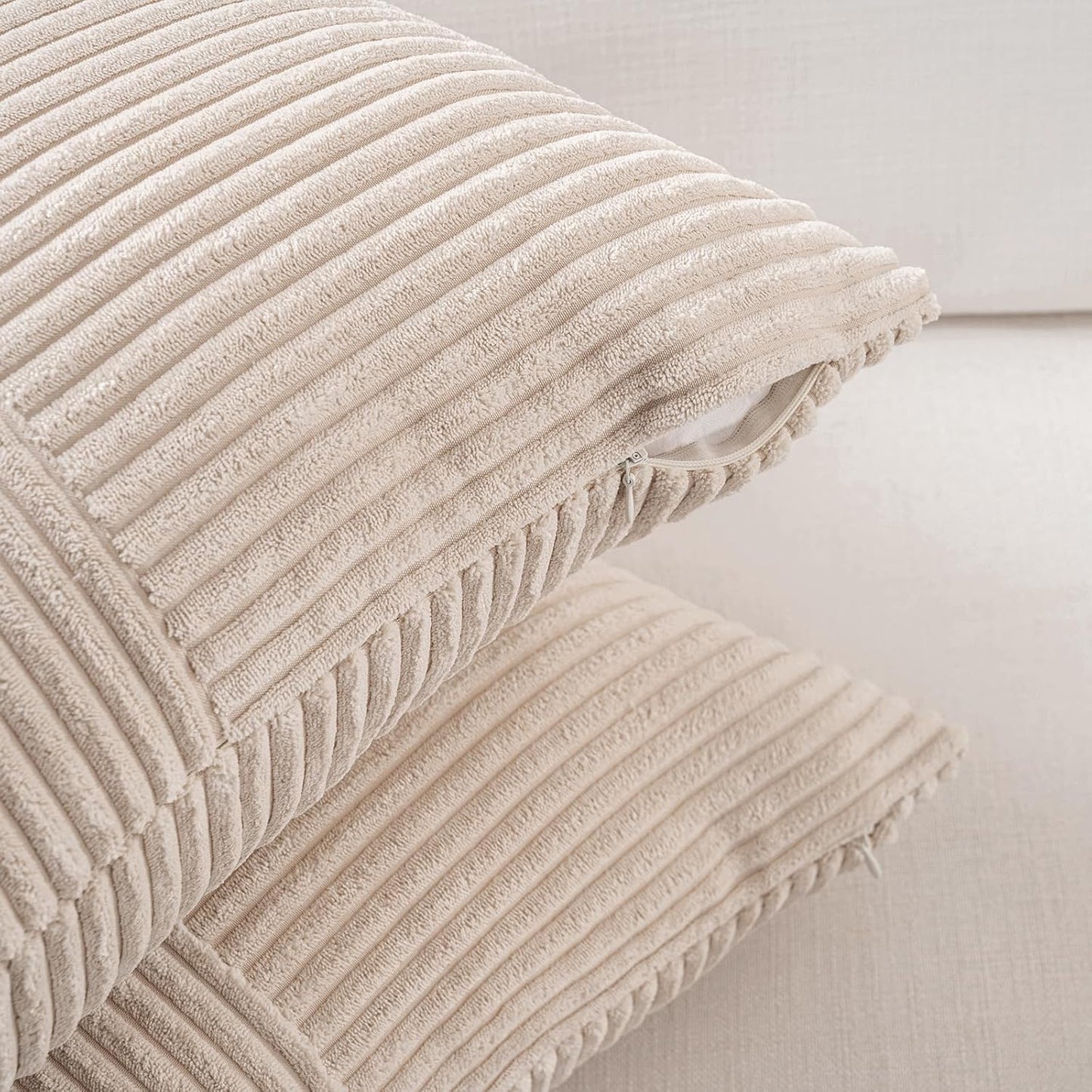 Fancy Homi 2 Packs Tan Decorative Throw Pillow Covers 22x22 Inch for Living Room Couch Bed Sofa, Rustic Farmhouse Boho Home Decor, Soft Corss Corduroy Patchwork Accent Beige Cushion Case 55x55 cm