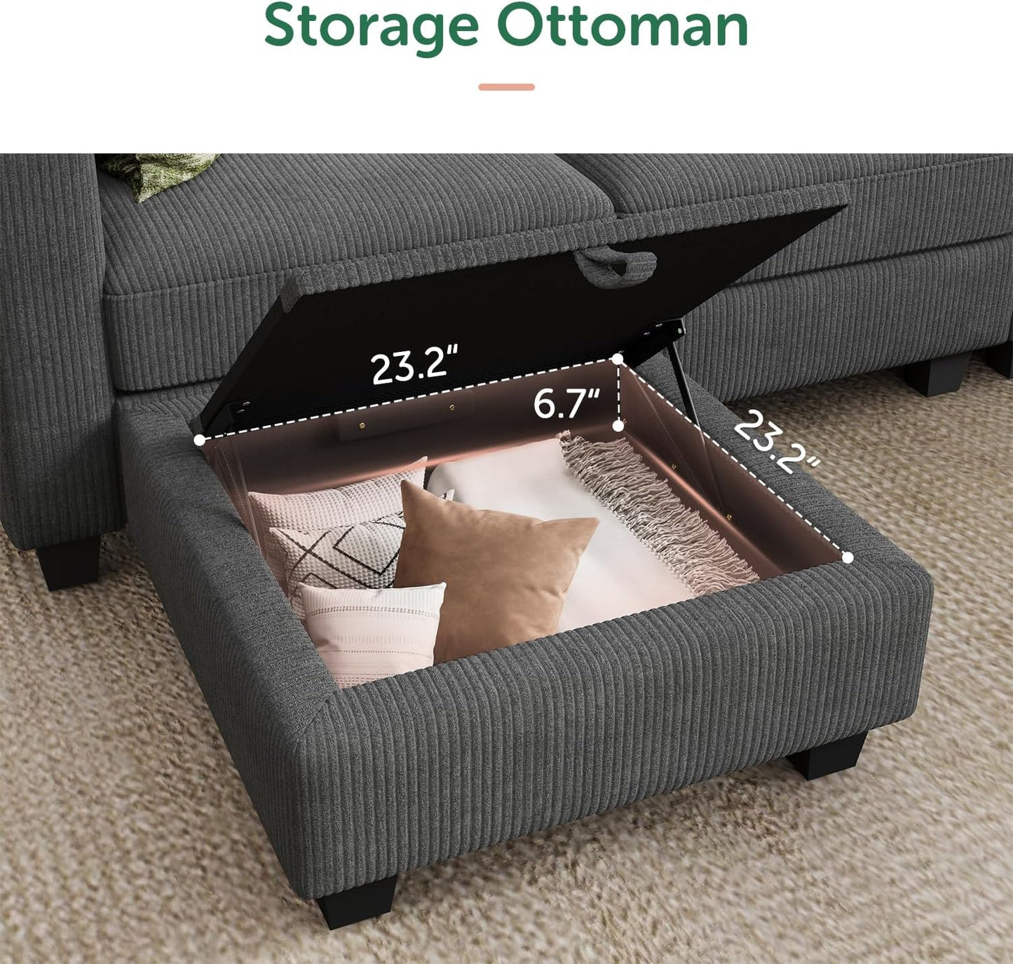 HONBAY Corduroy Modular Sectional Sofa with 5 Seaters, Sectional Corner Sofa with Chaise, L Shape Couches for Living Room, Dark Gray