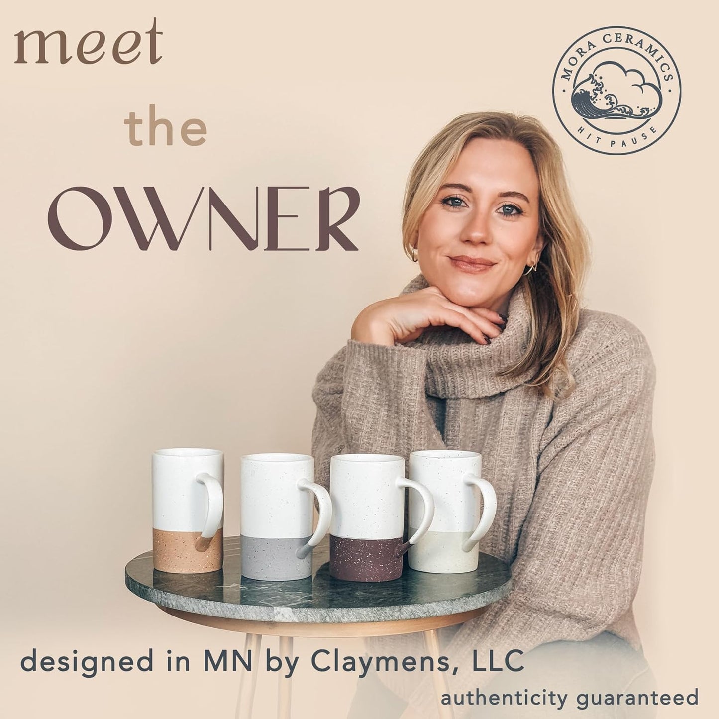 MORA Ceramics 12oz Coffee Mug Set of 4 - Ceramic Tea Cups with Handle - Microwave and Dishwasher Safe, Perfect For Cup or Mug Lovers - Rustic Matte Glaze, Modern Design Mugs - Petro