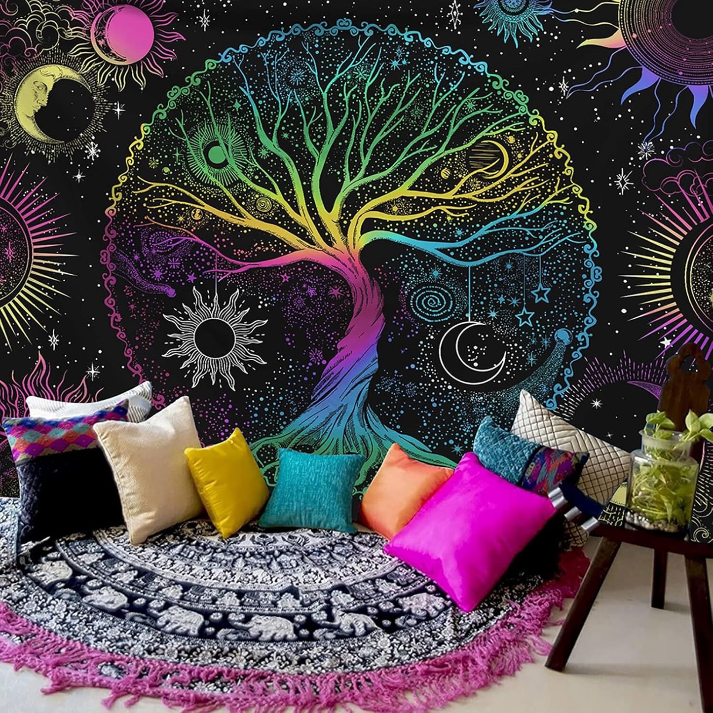 AACKart Blacklight Tapestry for Bedroom - Spiritual Tree of Life Wall Tapestry Glow in the Dark Wall Hanging 59.1 x 51.2 inches