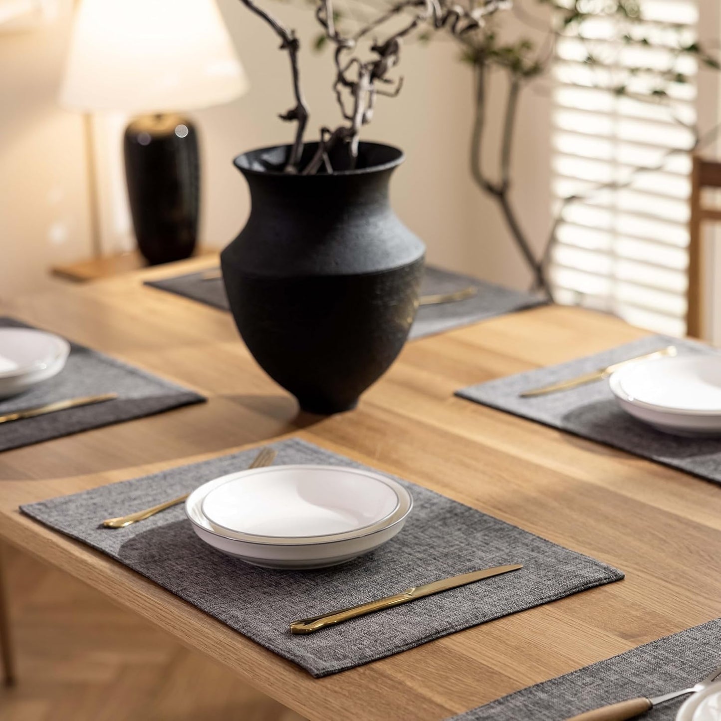 Demetex Placemats Table Mats Set of 4 Heat Resistant Washable Cloth Place Mats for Dining Table Holiday, Dark Grey