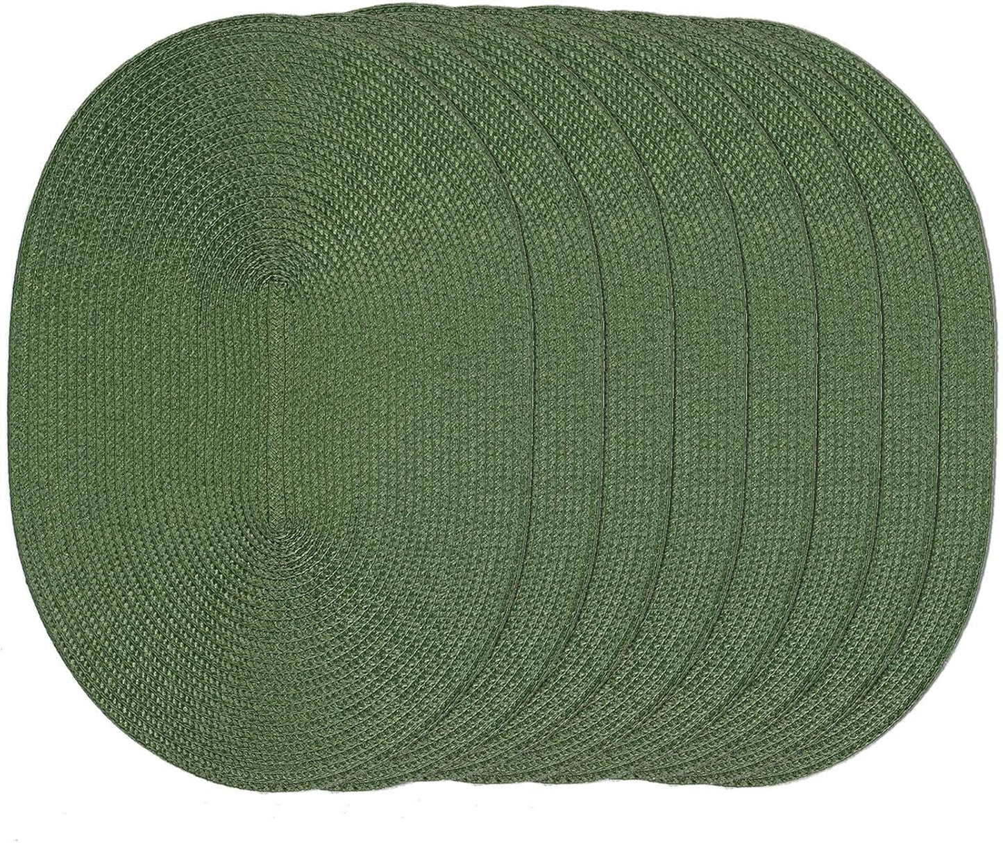 AHHFSMEI Placemats Set of 8 for Dining Table Washable Woven Vinyl Non-Slip 18x12 inches Placemat Heat-Resistant Durable Table Mats for Dining Table Easy to Clean (Oval Green, 8)