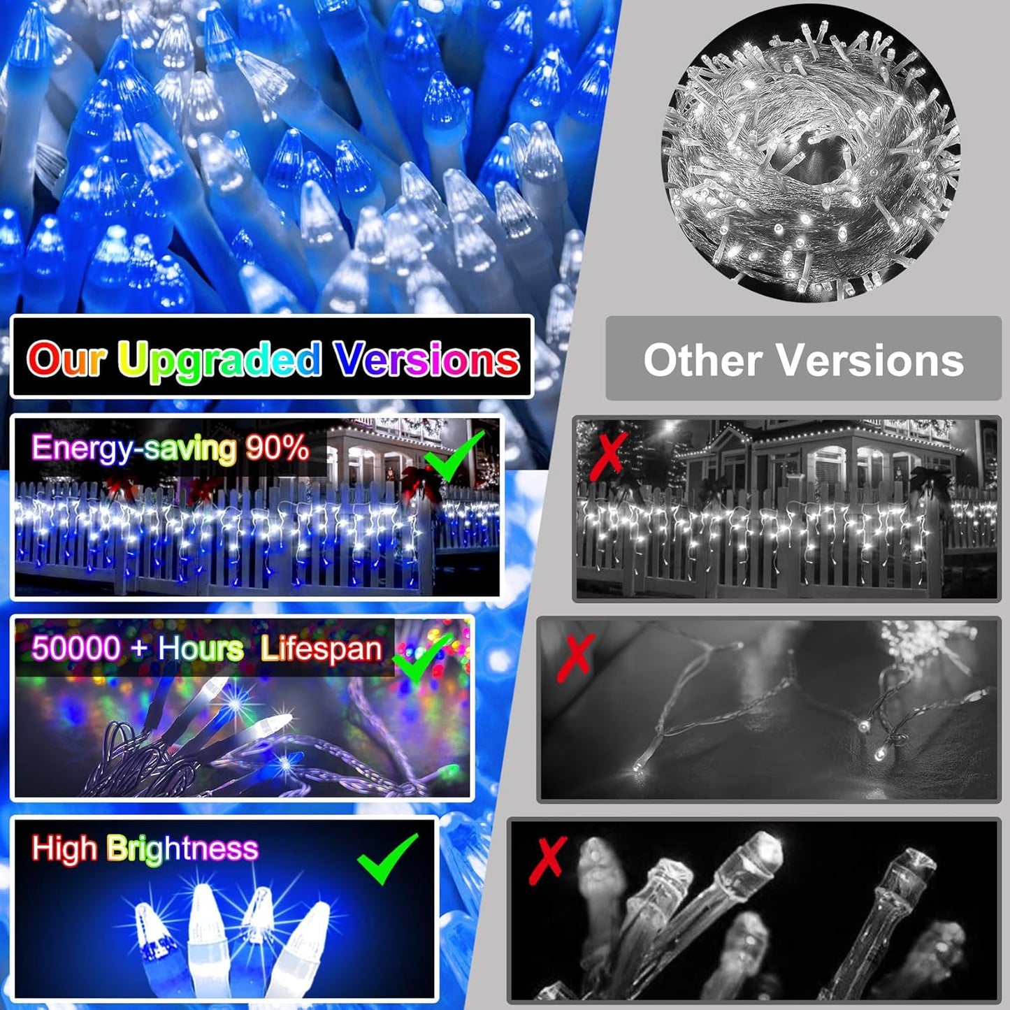 1620 LED Christma Lights with 360 Drops, 164ft Outdoor Hanging lights with 8 Modes & Timer Memory, Outsite Waterproof Curtain String Lights for Front House Fence Tree Holiday Decorations Blue & White