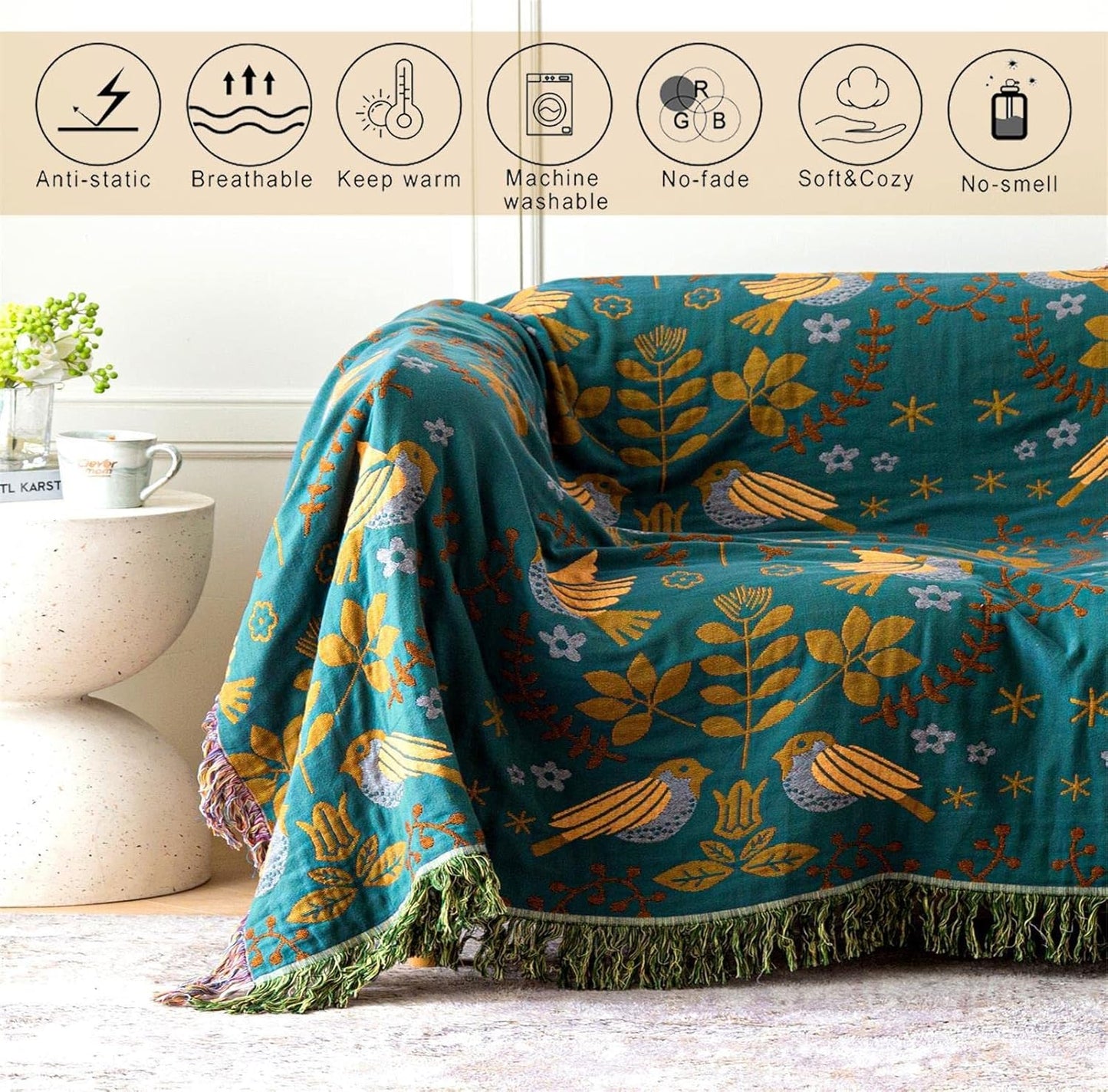 Summer Throw Blanket for Bed Couch 90''x 98'' Boho Throws 100% Cotton Muslin Travel Mexican Blanket Warm Soft Blankets Decorative Farmhouse Vintage Throws and Best Gifts