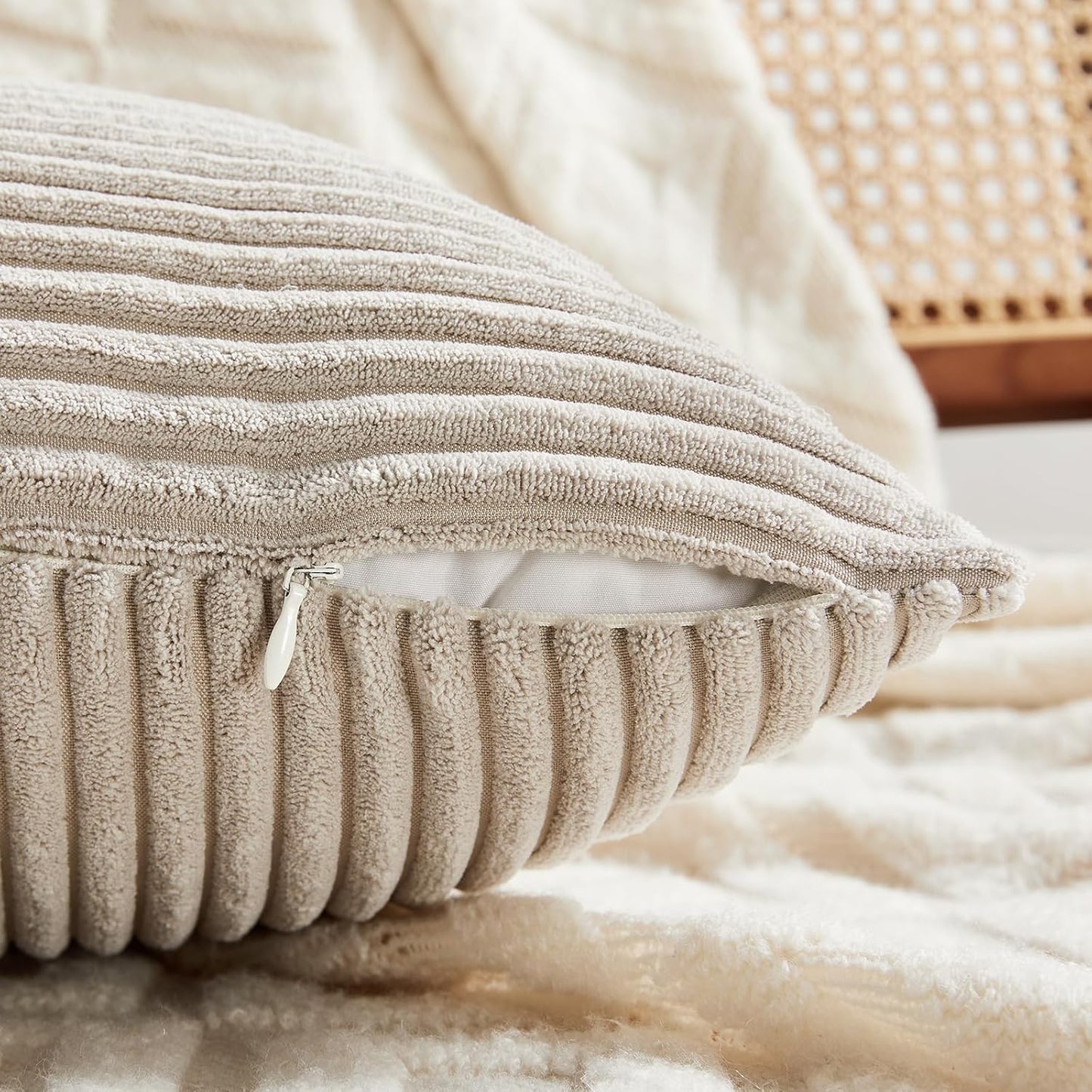 Fancy Homi 2 Packs Neutral Taupe Big Decorative Throw Pillow Covers 24x24 Inch for Couch Bed Sofa, Rustic Farmhouse Boho Home Decor, Soft Corss Corduroy Patchwork Accent Square Cushion Case 60x60 cm