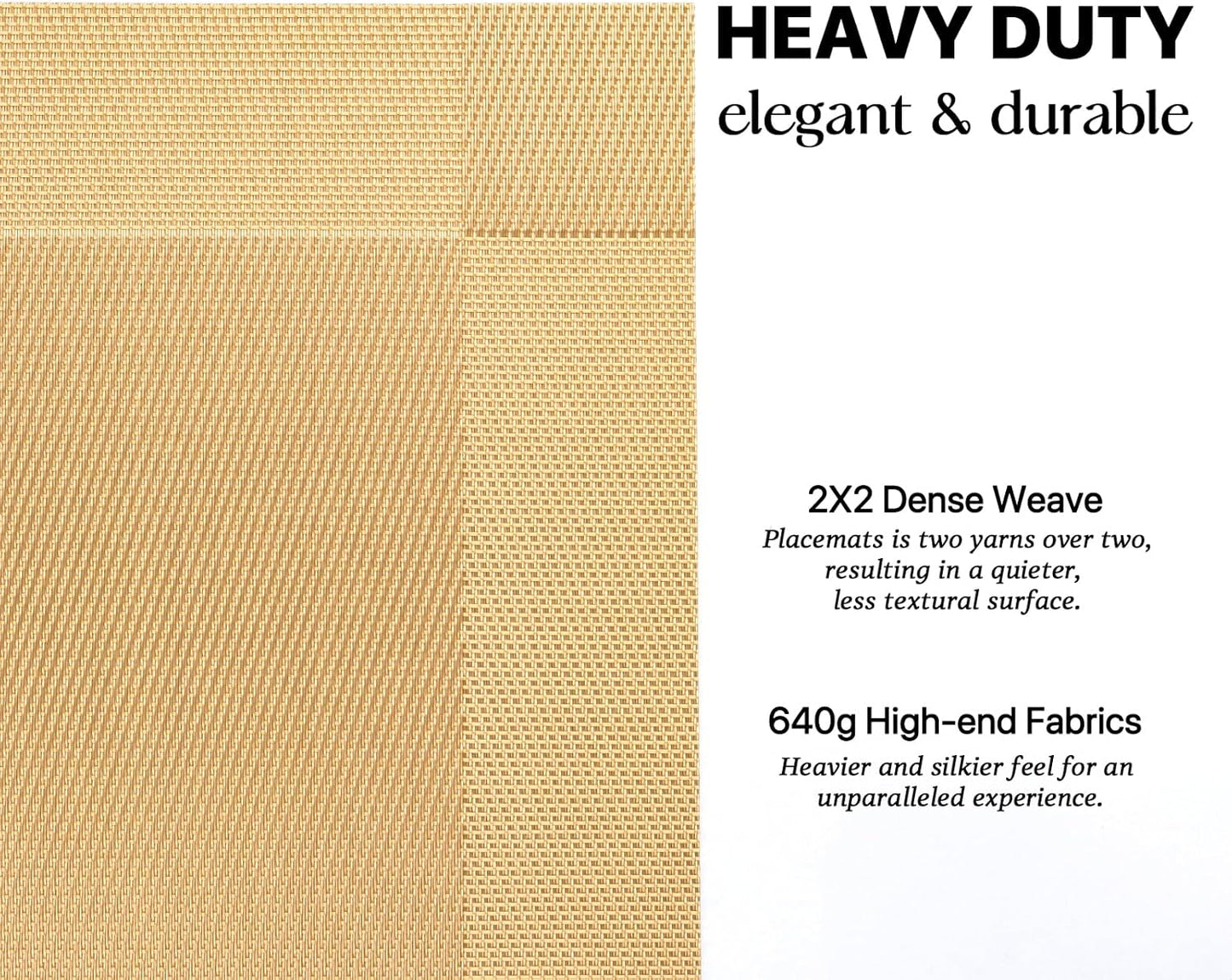 LEXMORE Placemats Set of 4 Vinyl/Plastic Woven Place Mats for Kitchen Table Indoor/Outdoor Washable Placemat Wipeable Dining Table Mats(Gold Cube)