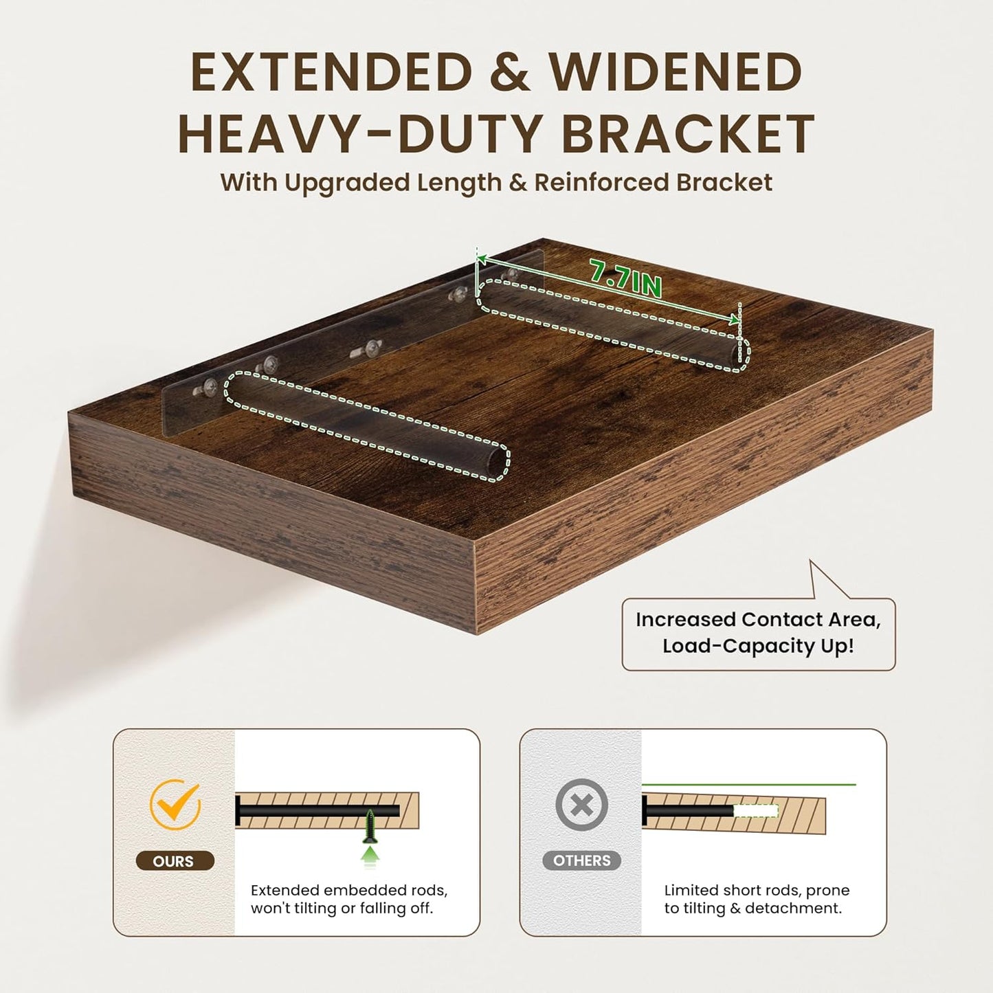 Deep Floating Shelves for Wall | 24 Inch Wide x 12 Inch Deep Floating Shelves | 24W x 12D Rustic Wood Wide Wall Shelves | Bookshelf Laundry Shelf TV Shelf