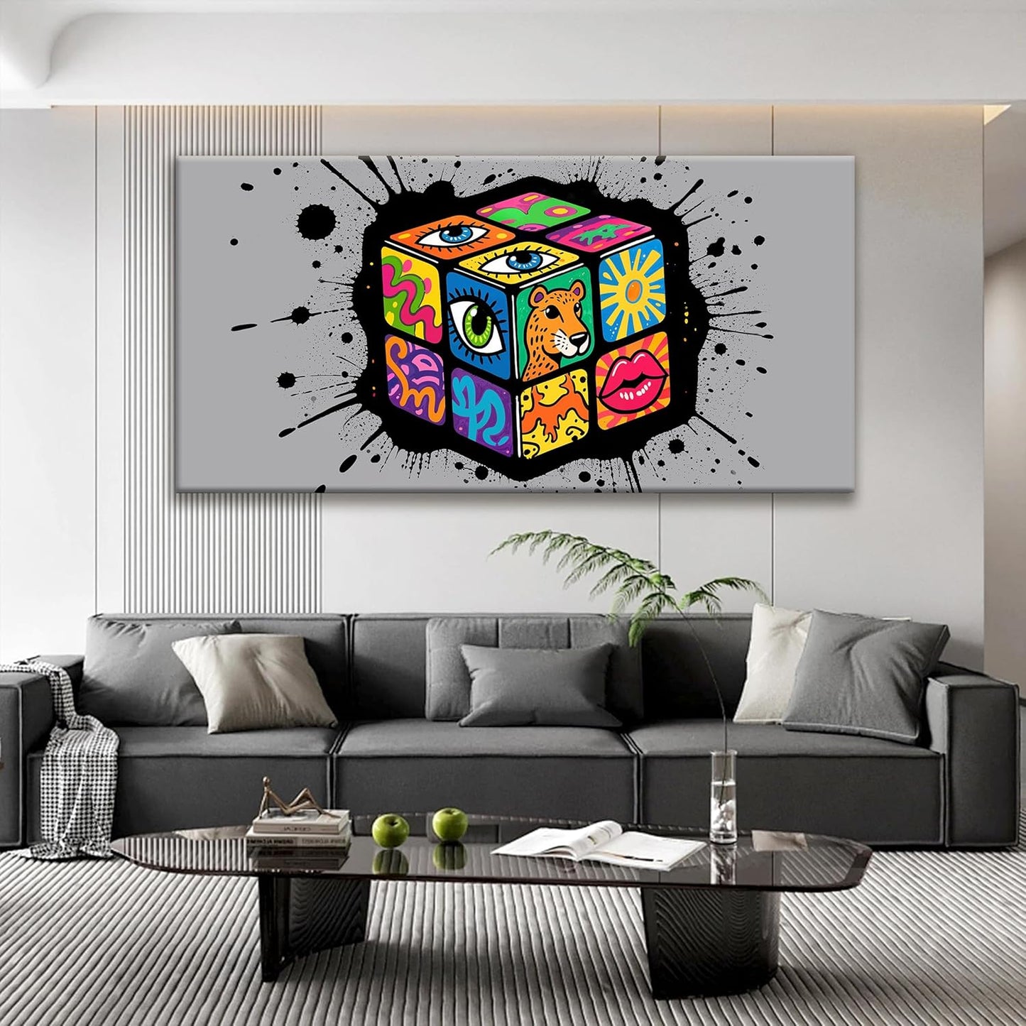 TAIJXAGSG Large Abstract Wall Art Canvas Art Wall Decor Graffiti Cube Wall Art Canvas Picture Painting Artwork For Bedroom Dinning Room Multicolor Wall Artwork 29x58 In