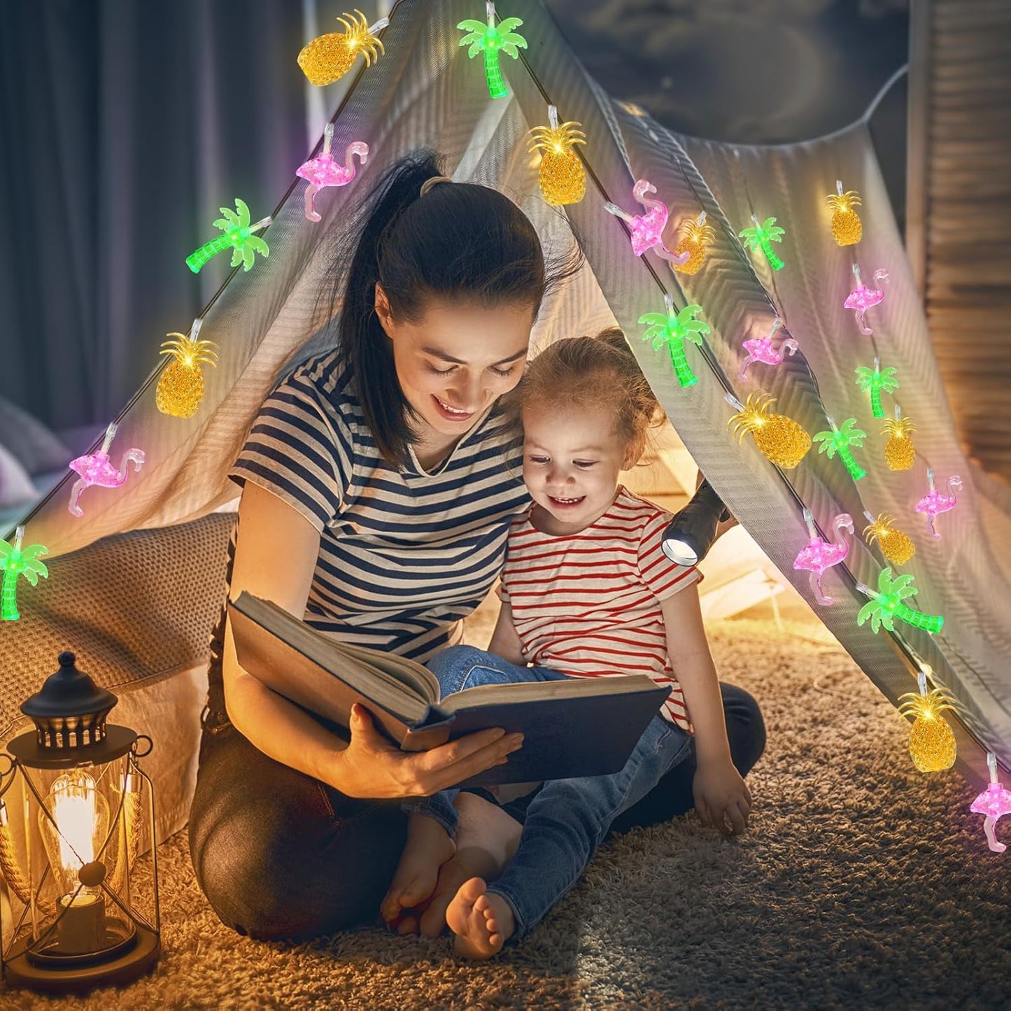 Summer Tropical Beach Hawaiian String Lights - 30 LED 16Ft Battery Operated Tropical Flamingo Pineapple Palm Tree Lights for Luau Pool Decor, Hawaii Theme Summer Outdoor Indoor Party Decorations