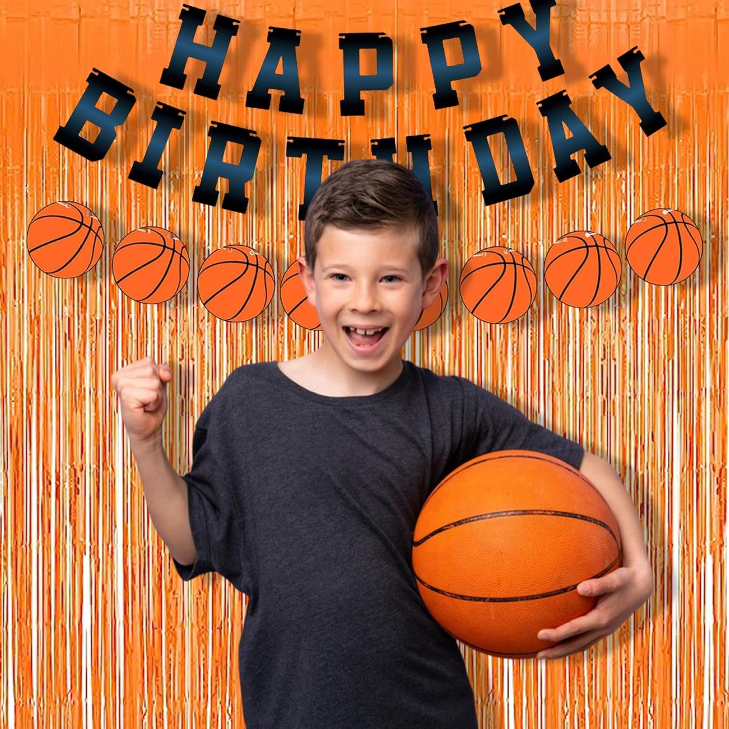 Foil Fringe Curtains Halloweens Decorations - Orange Tinsel Photo Backdrop Party Streamers for St Patricks Day, Easter, Birthdays, Fall, Pumpkin Theme, Thanksgiving, Basketball Party Decorations