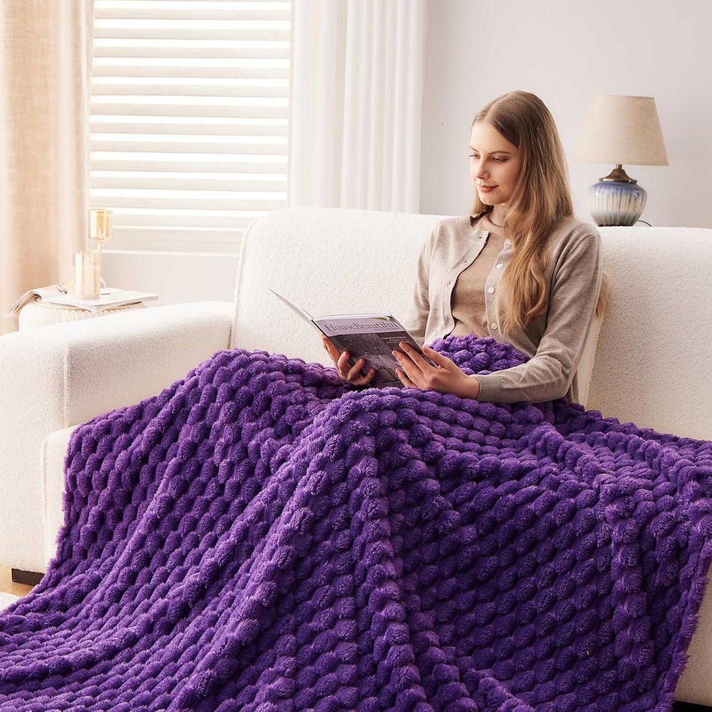 NEWCOSPLAY Super Soft Throw Blanket Purple Premium Silky Flannel Fleece 3D Clouds Stylish Jacquard Lightweight Bed Blanket All Season Use 350GSM (Purple, Throw(50"x60"))