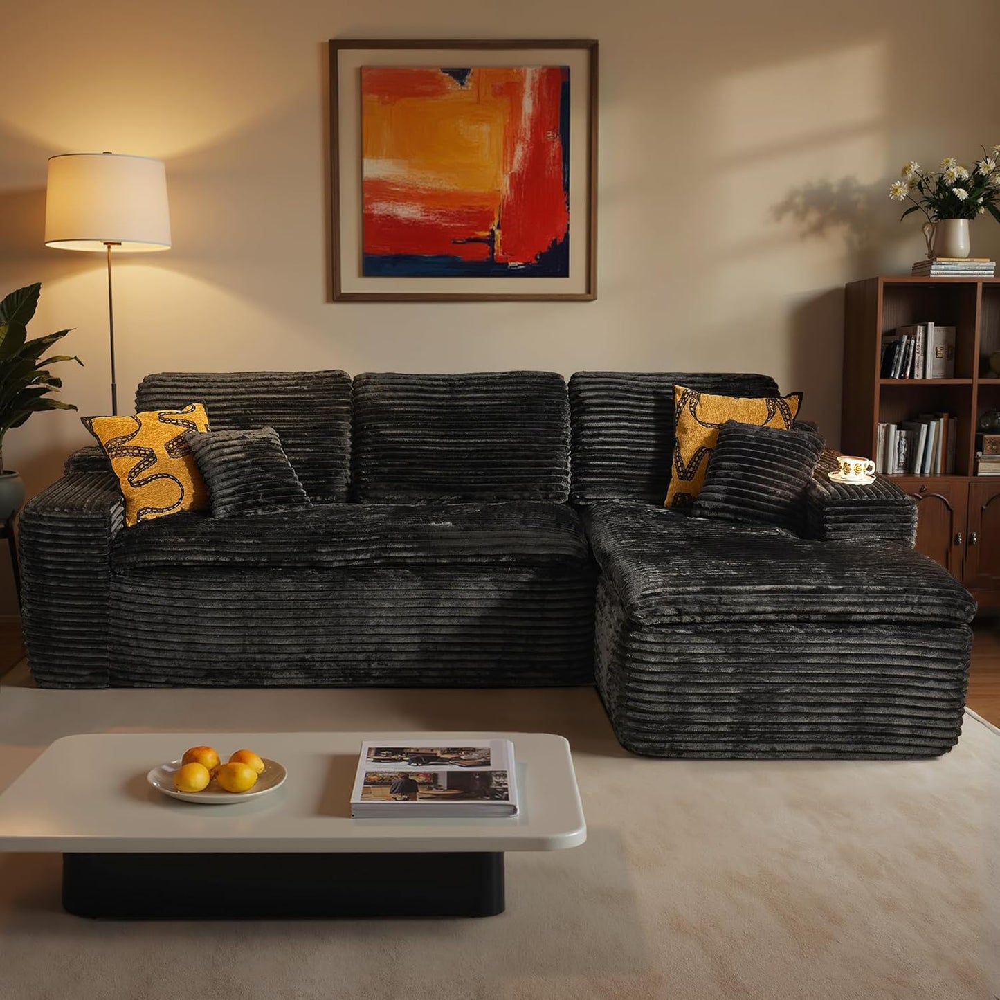 ovios 105” Modular Sectional Sofa with Thicken Seat Cushion, Cloud Couch with Deep Seat, Modern L-Shape Sofas Couches with Chaise,Upholstered Couches for Living Room Bedroom,Black