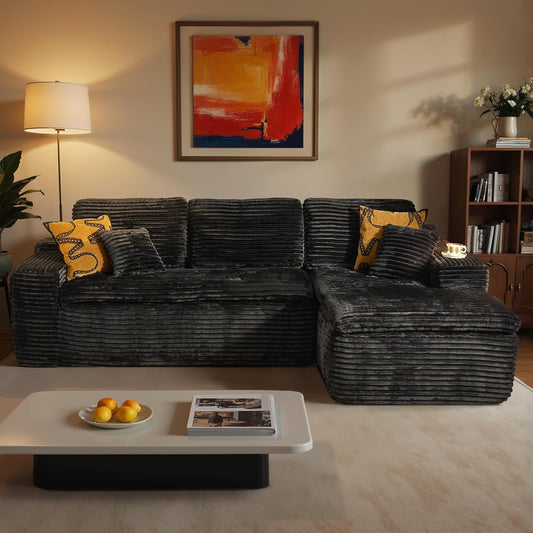 ovios 105” Modular Sectional Sofa with Thicken Seat Cushion, Cloud Couch with Deep Seat, Modern L-Shape Sofas Couches with Chaise,Upholstered Couches for Living Room Bedroom,Black